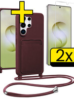 LUQ LUQ Samsung Galaxy S26 Ultra Hoesje Pashouder met Koord Met 2x Screenprotector - Aubergine