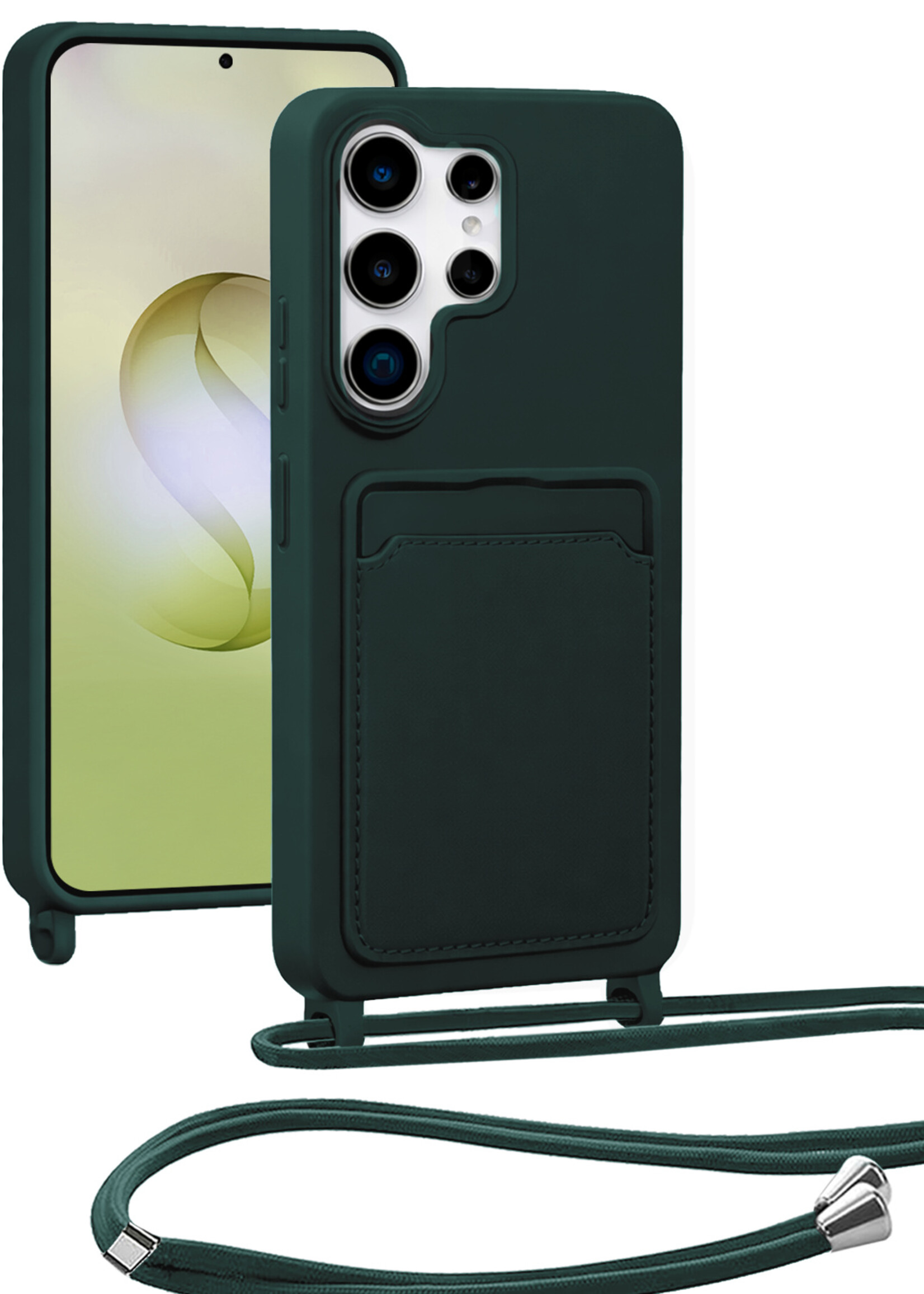 LUQ LUQ Samsung Galaxy S26 Ultra Hoesje Pashouder met Koord - Donkergroen