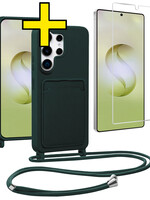 LUQ LUQ Samsung Galaxy S26 Ultra Hoesje Pashouder met Koord Met Screenprotector - Donkergroen