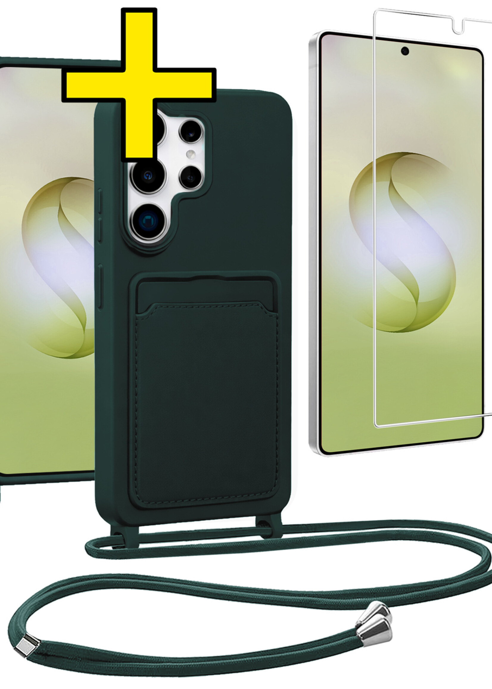 LUQ LUQ Samsung Galaxy S26 Ultra Hoesje Pashouder met Koord Met Screenprotector - Donkergroen