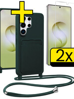 LUQ LUQ Samsung Galaxy S26 Ultra Hoesje Pashouder met Koord Met 2x Screenprotector - Donkergroen