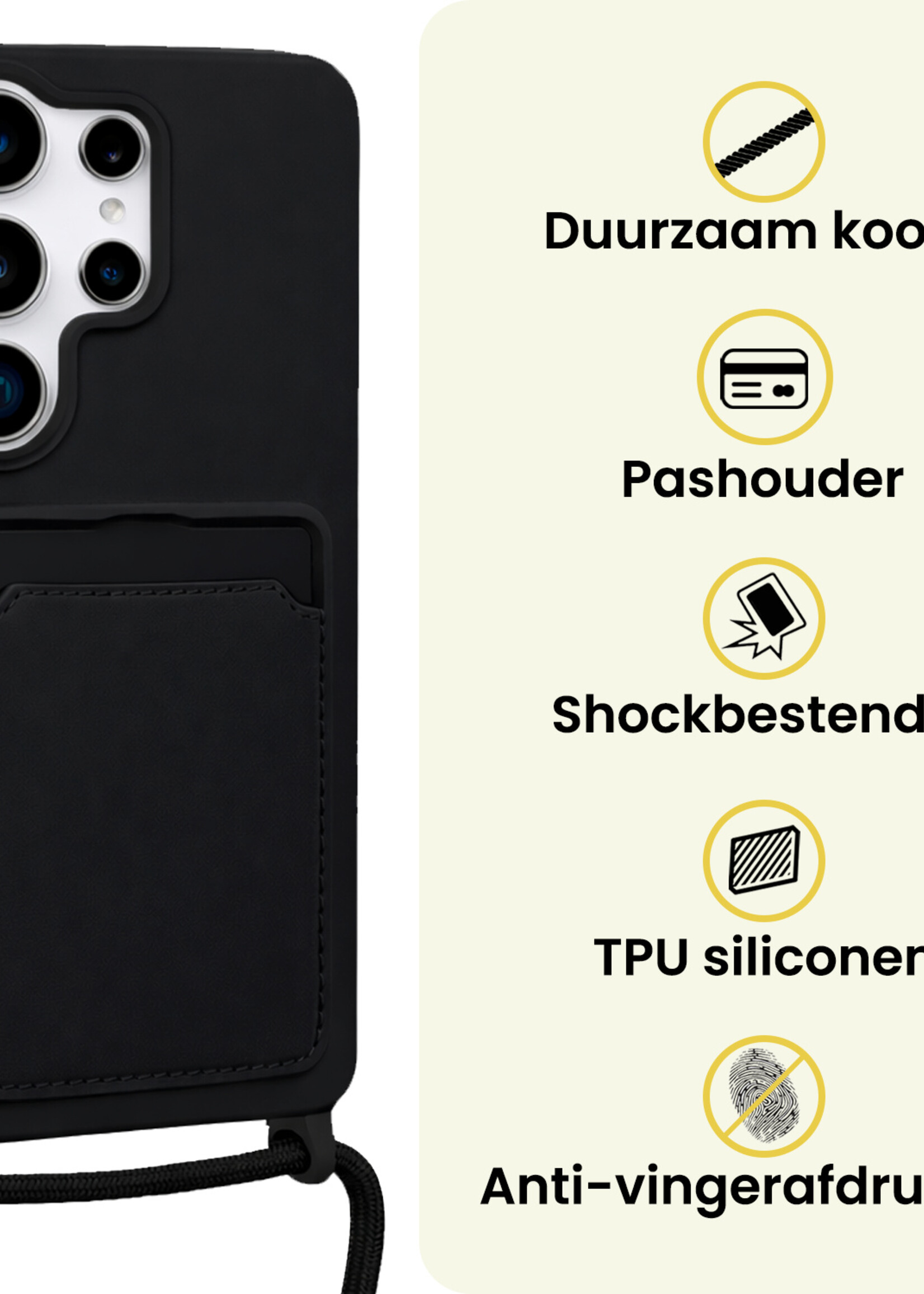 LUQ LUQ Samsung Galaxy S26 Ultra Hoesje Pashouder met Koord - Zwart