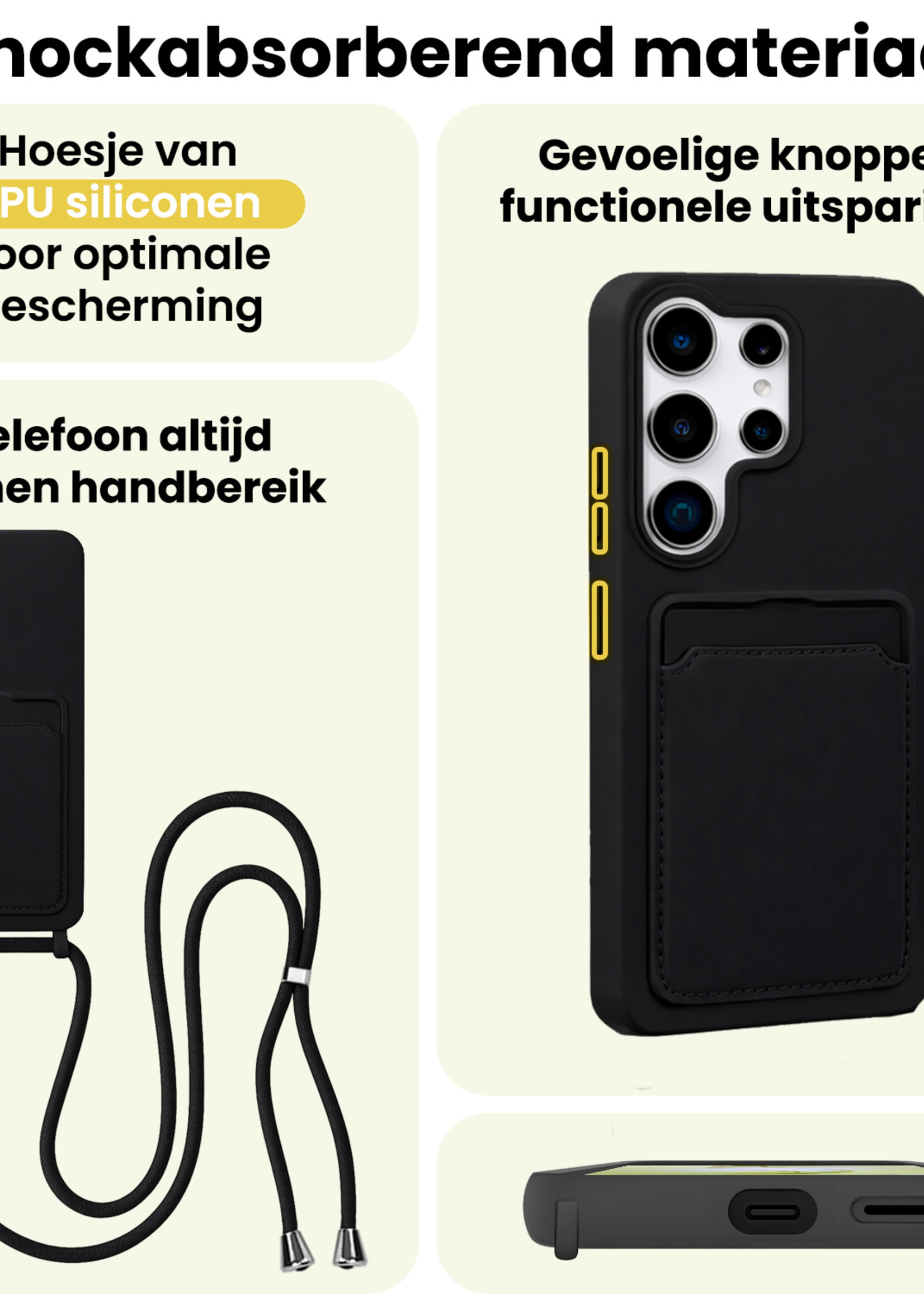 LUQ LUQ Samsung Galaxy S26 Ultra Hoesje Pashouder met Koord - Zwart