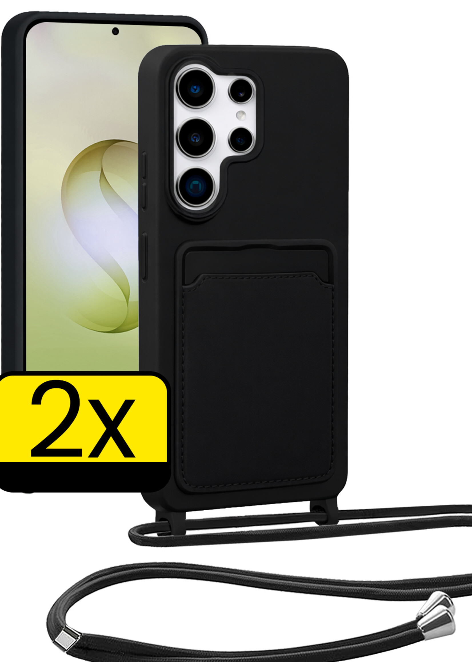 LUQ LUQ Samsung Galaxy S26 Ultra Hoesje Pashouder met Koord - Zwart - 2 PACK