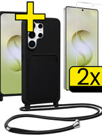 LUQ LUQ Samsung Galaxy S26 Ultra Hoesje Pashouder met Koord Met 2x Screenprotector - Zwart