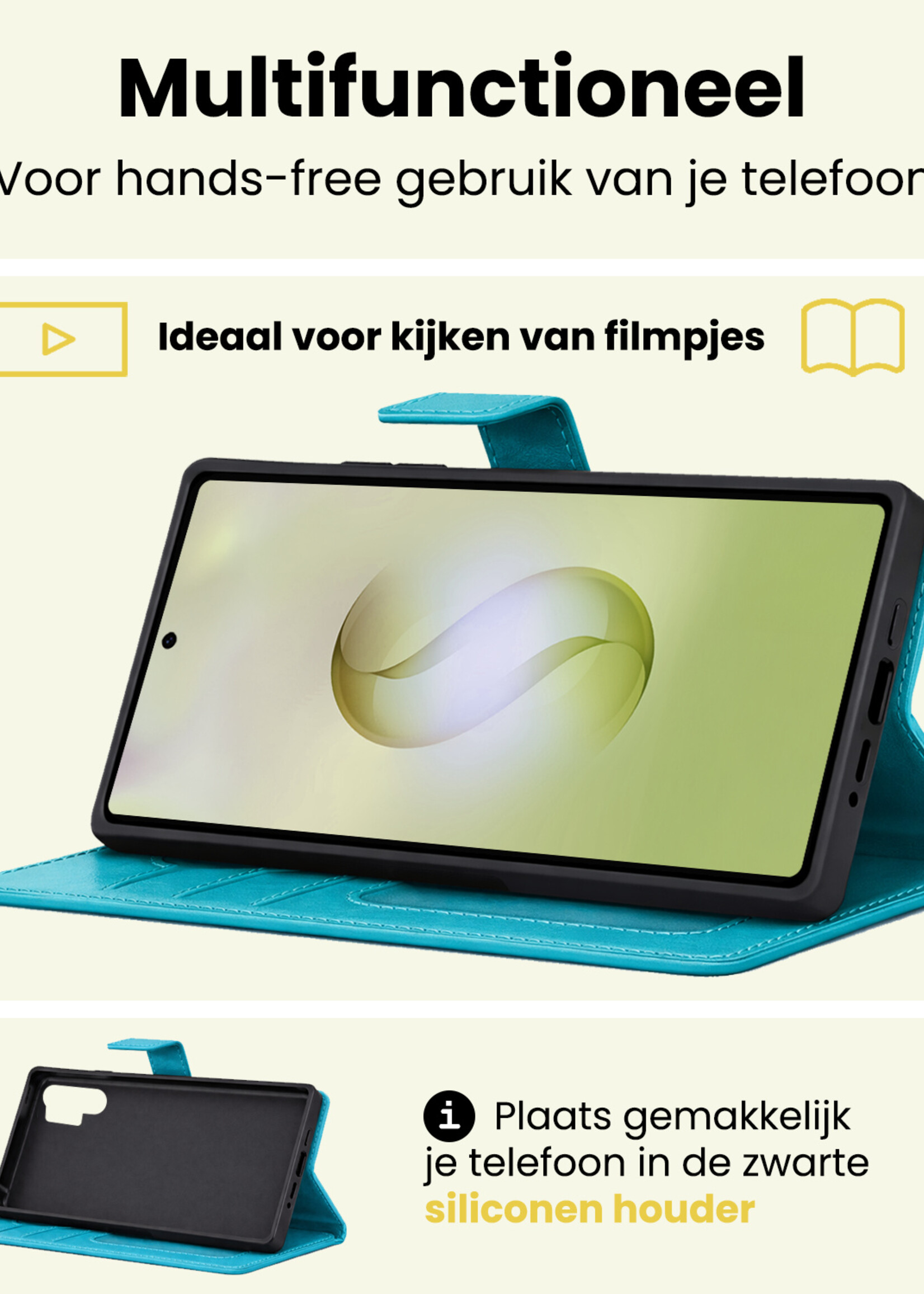 LUQ LUQ Samsung Galaxy S26 Ultra Hoesje Bookcase Met Screenprotector - Turquoise