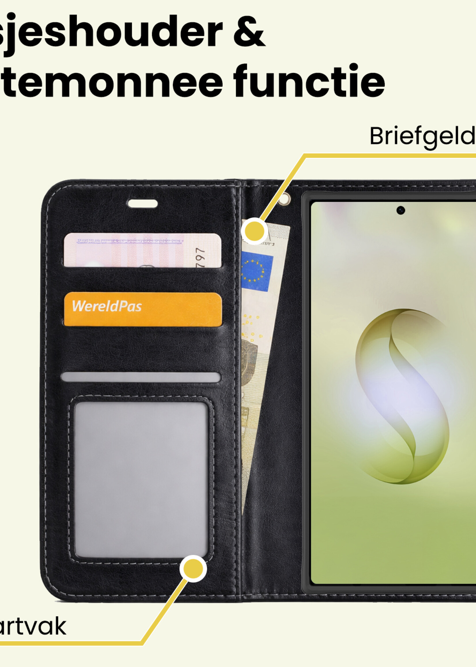 LUQ LUQ Samsung Galaxy S26 Ultra Hoesje Bookcase Met Screenprotector - Zwart