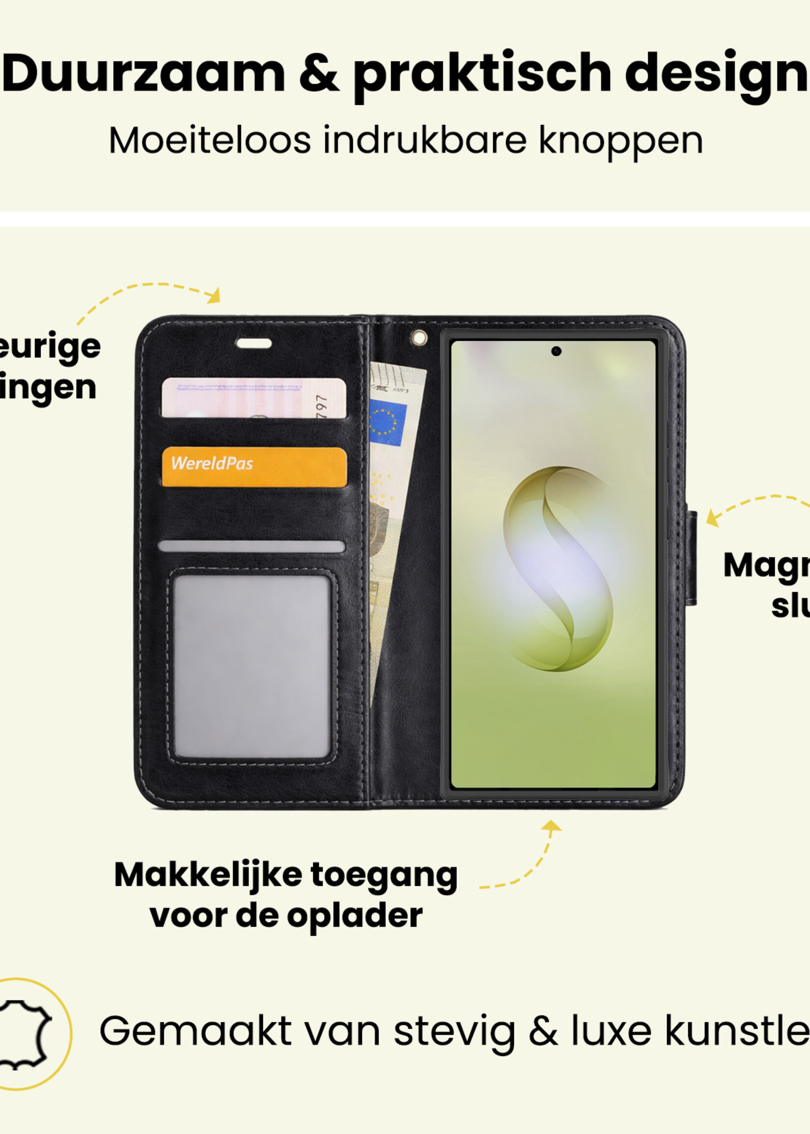 LUQ LUQ Samsung Galaxy S26 Ultra Hoesje Bookcase Met Screenprotector - Zwart