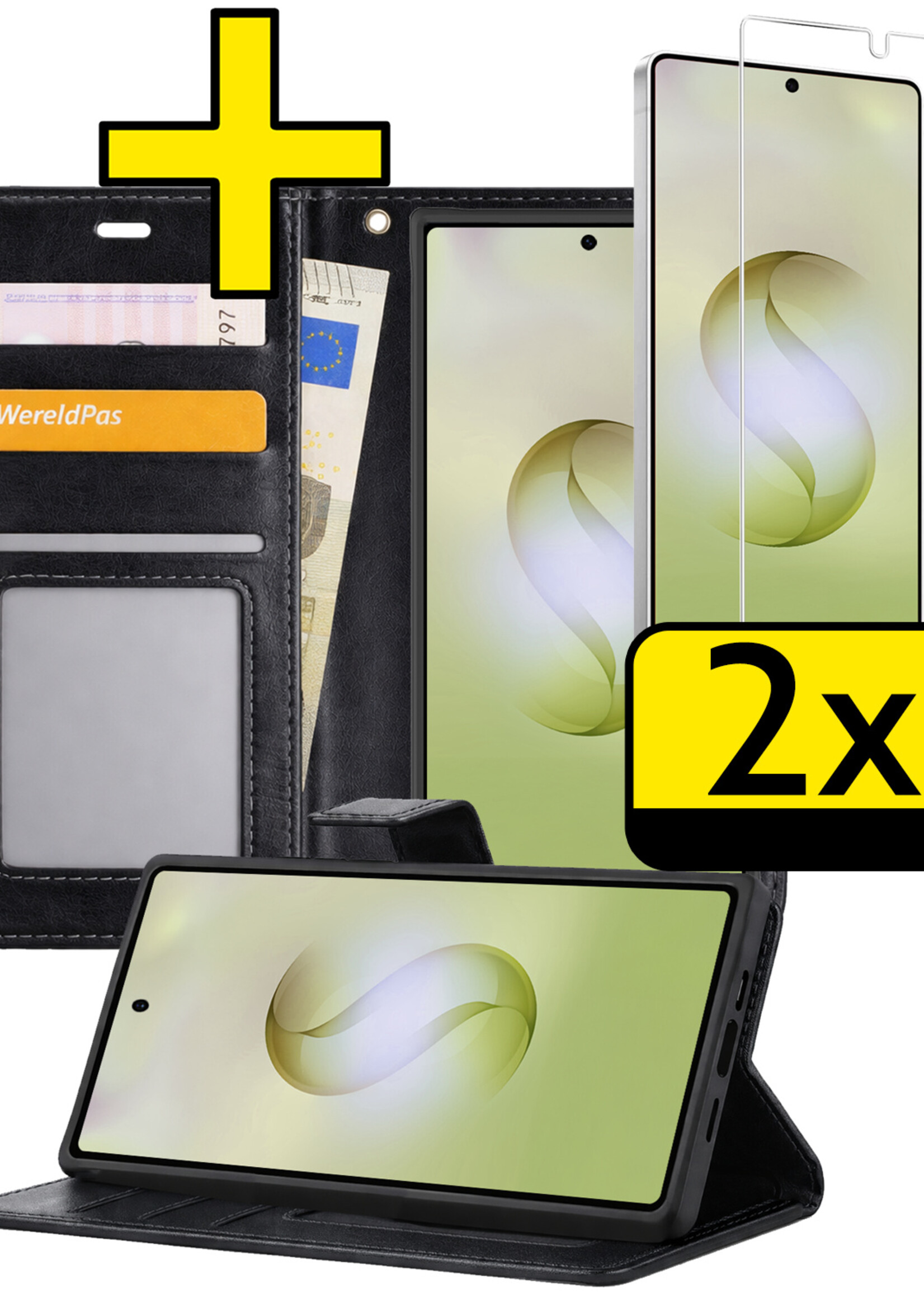 LUQ LUQ Samsung Galaxy S26 Ultra Hoesje Bookcase Met 2x Screenprotector - Zwart
