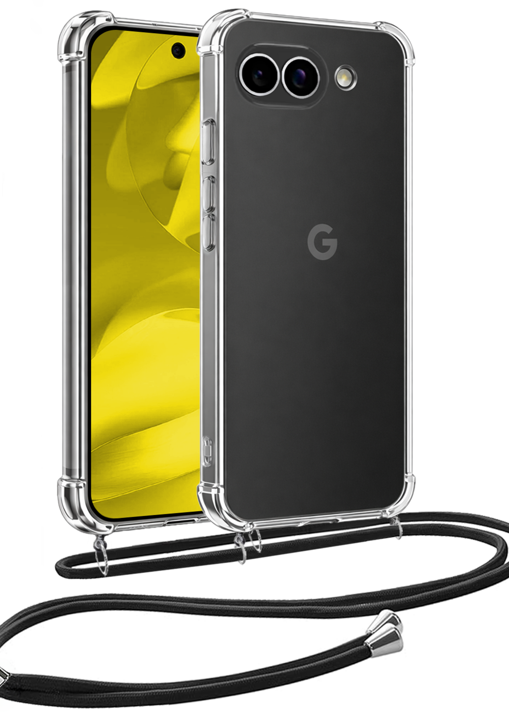 LUQ LUQ Google Pixel 9a Hoesje Transparant Shockproof Met Zwart Koord