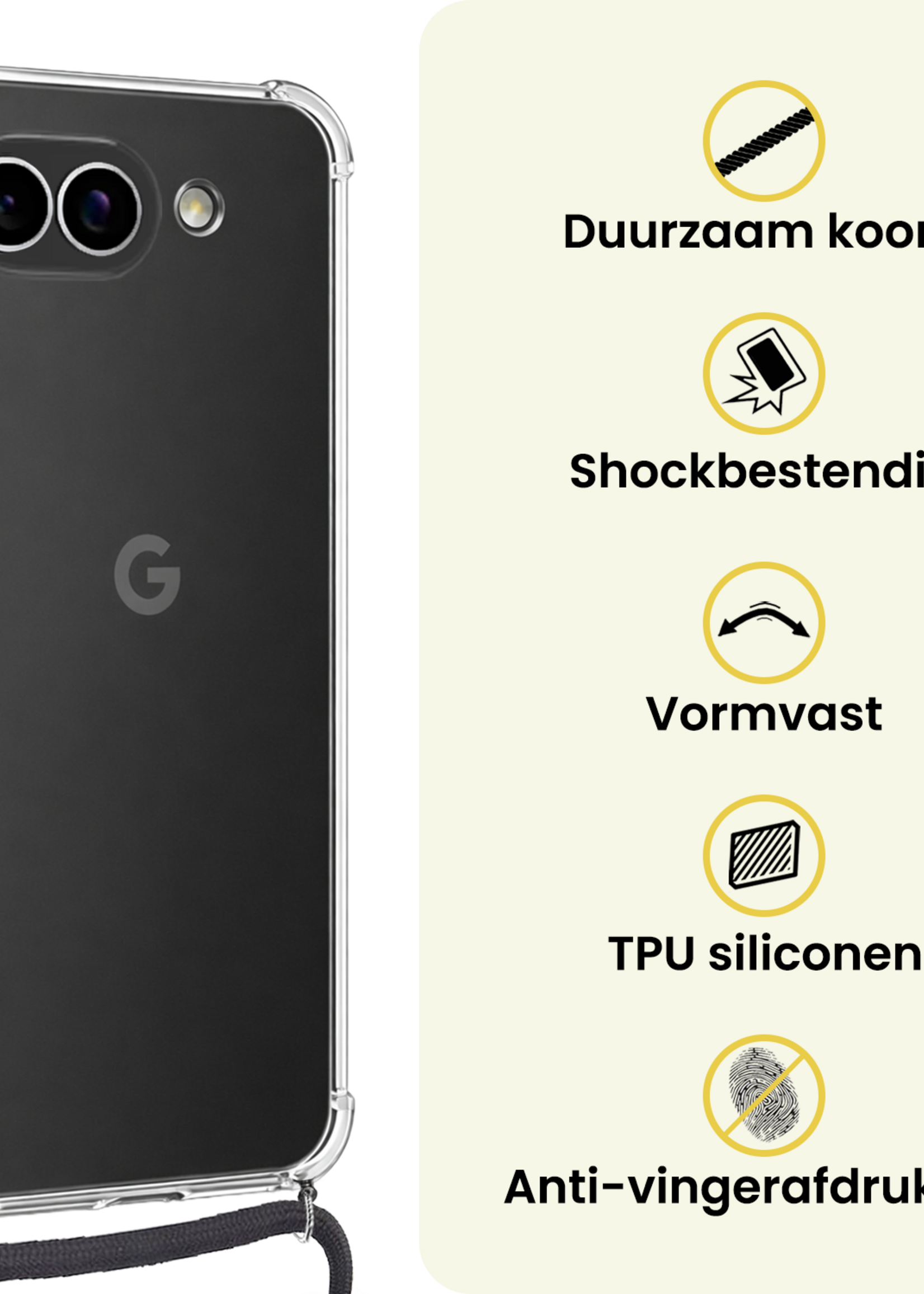LUQ LUQ Google Pixel 9a Hoesje Transparant Shockproof Met Zwart Koord