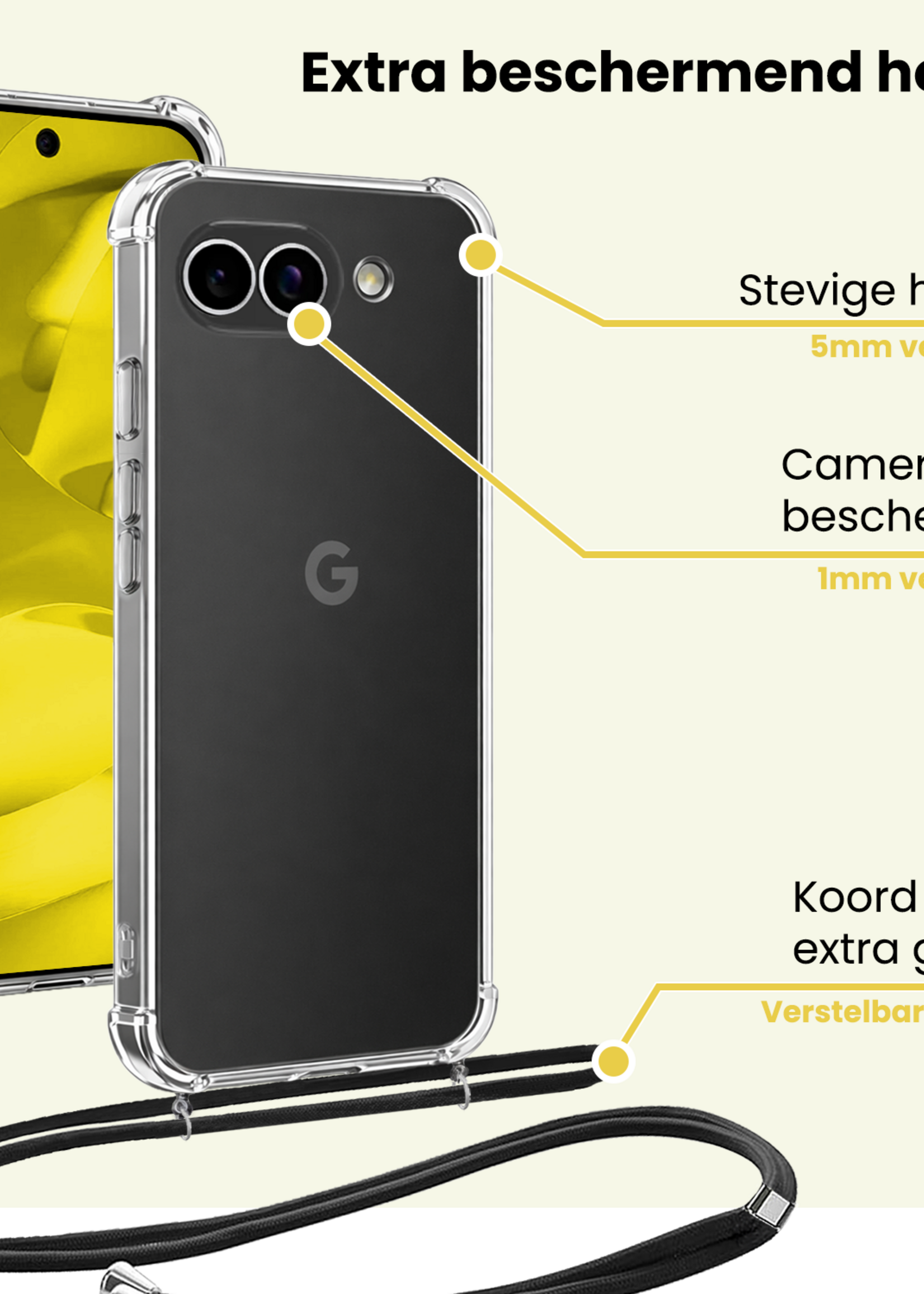 LUQ LUQ Google Pixel 9a Hoesje Transparant Shockproof Met Zwart Koord