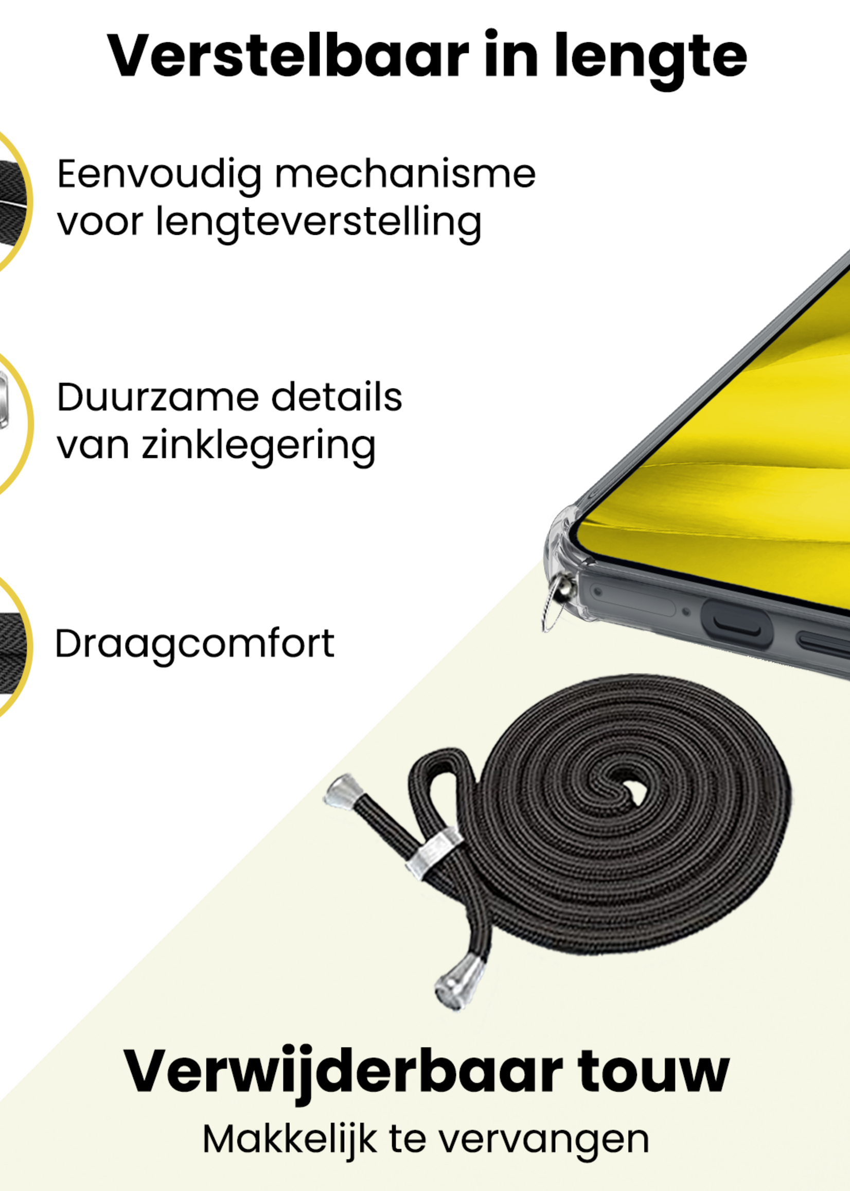 LUQ LUQ Google Pixel 9a Hoesje Transparant Shockproof Met Zwart Koord