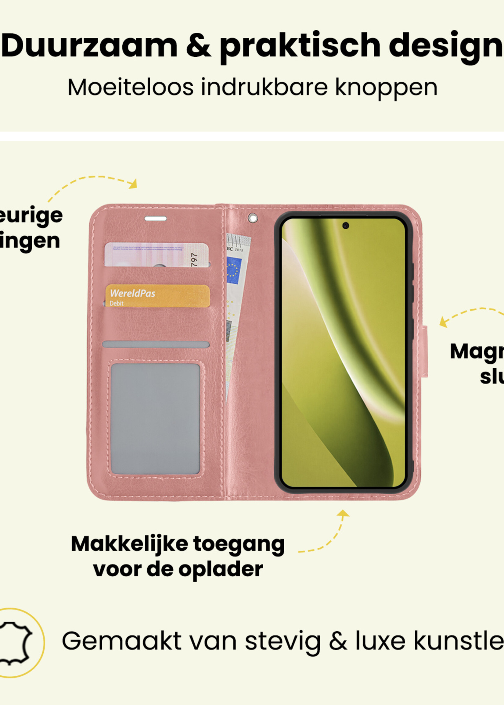 LUQ LUQ Google Pixel 10a Hoesje Bookcase Met 2x Screenprotector - Rose Goud