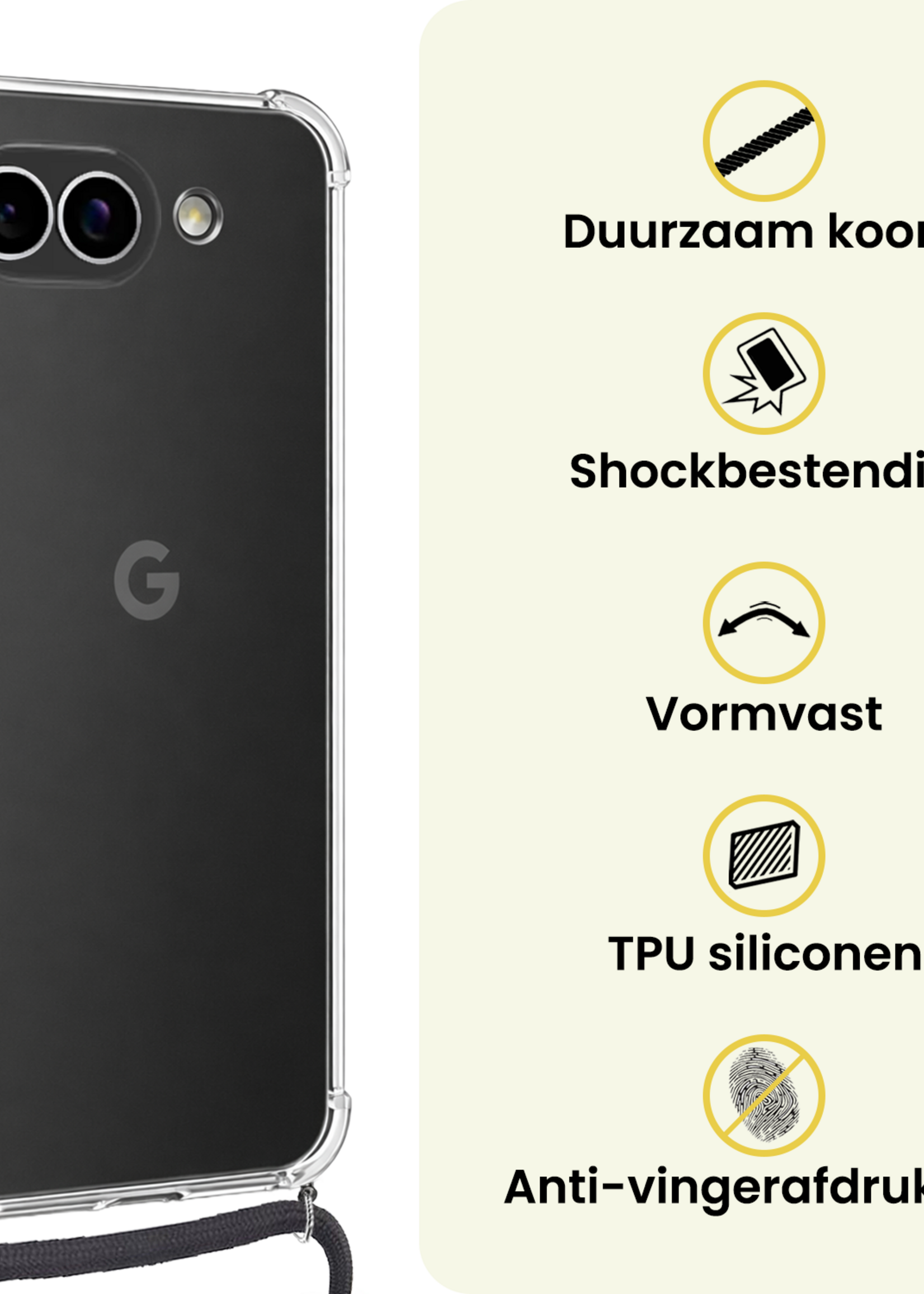 LUQ LUQ Google Pixel 10a Hoesje Transparant Shockproof Met Zwart Koord