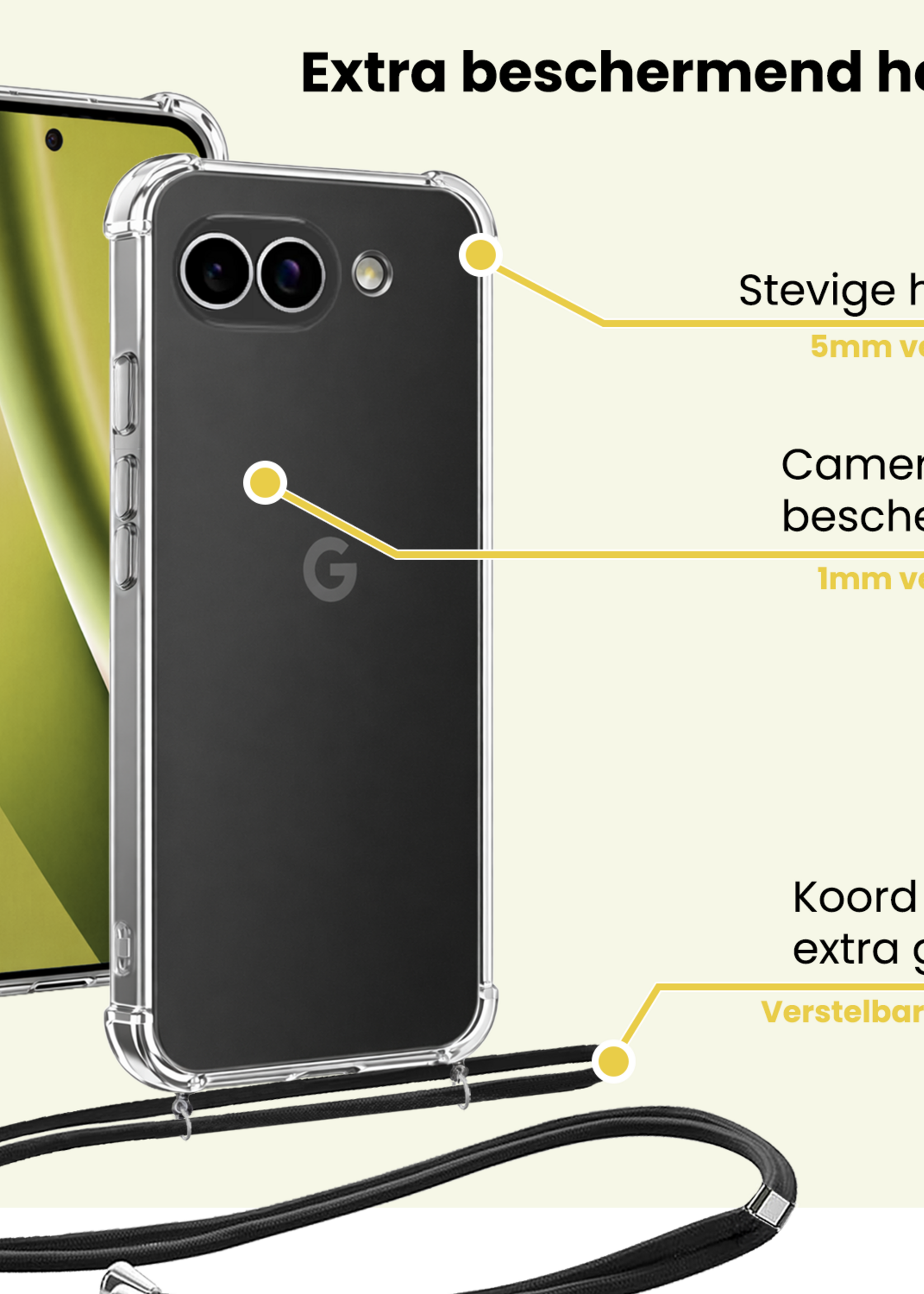 LUQ LUQ Google Pixel 10a Hoesje Transparant Shockproof Met Zwart Koord