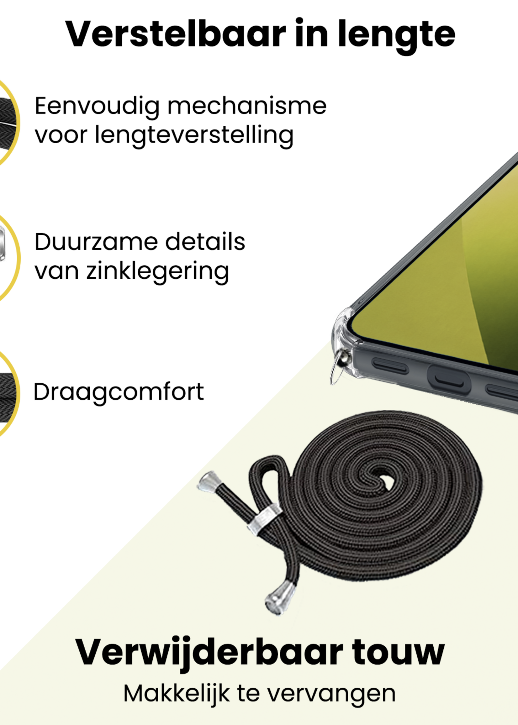 LUQ LUQ Google Pixel 10a Hoesje Transparant Shockproof Met Zwart Koord