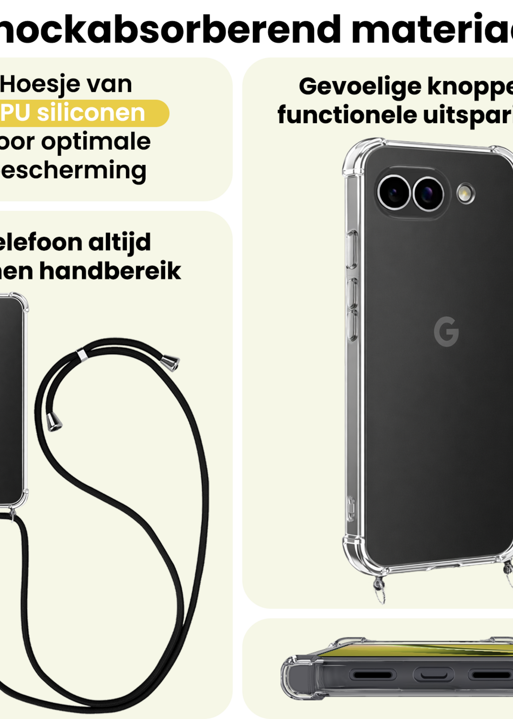 LUQ LUQ Google Pixel 10a Hoesje Transparant Shockproof Met Zwart Koord