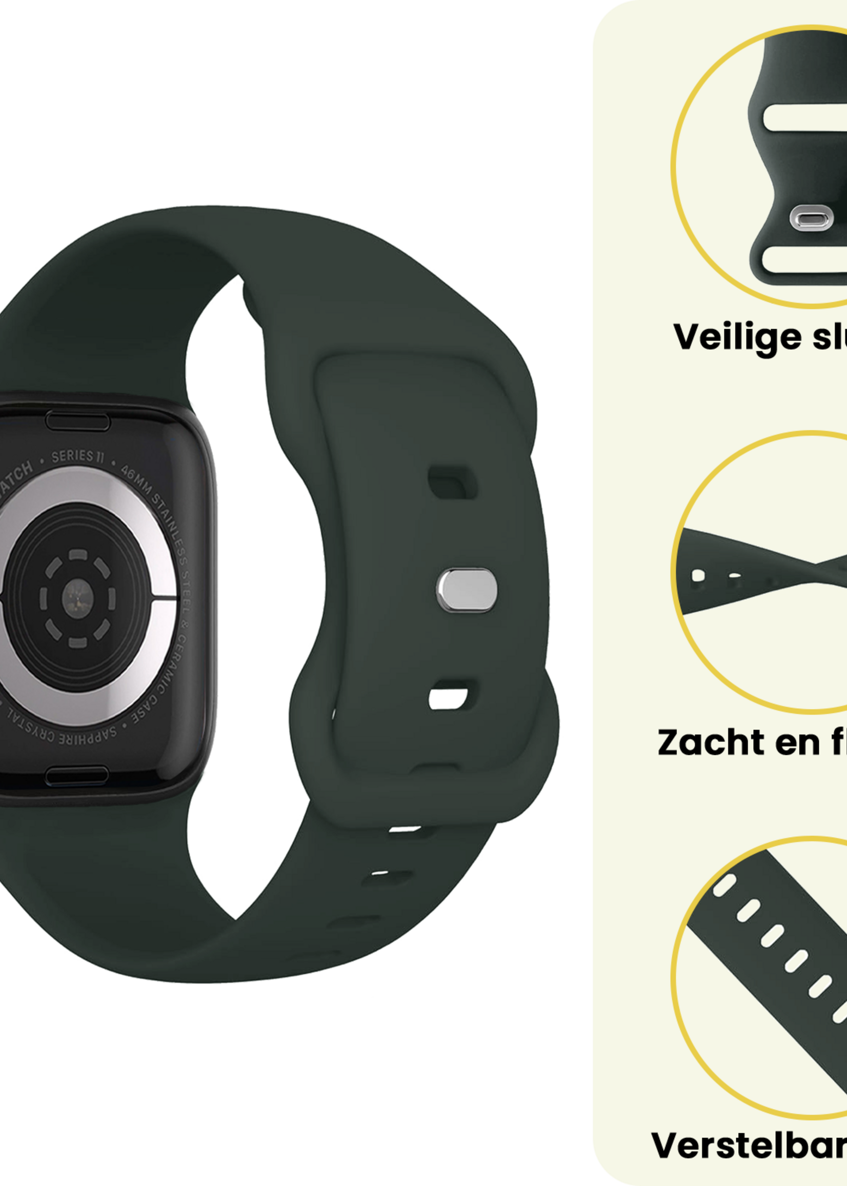 LUQ LUQ Apple Watch Bandje Siliconen Verstelbaar (42/44/45/46 mm) - Grijs