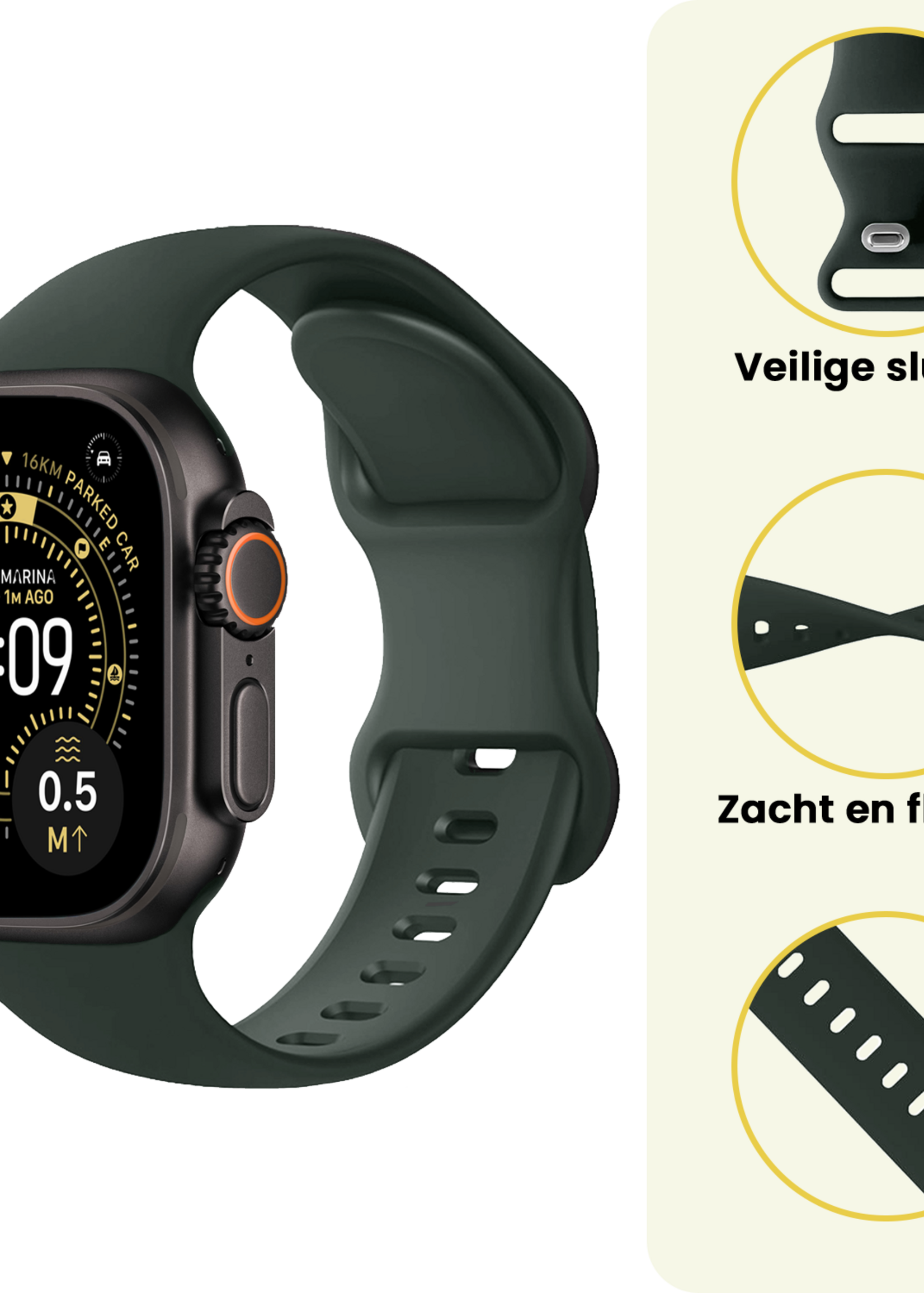 LUQ LUQ Apple Watch Bandje Siliconen Verstelbaar (49 mm) - Grijs