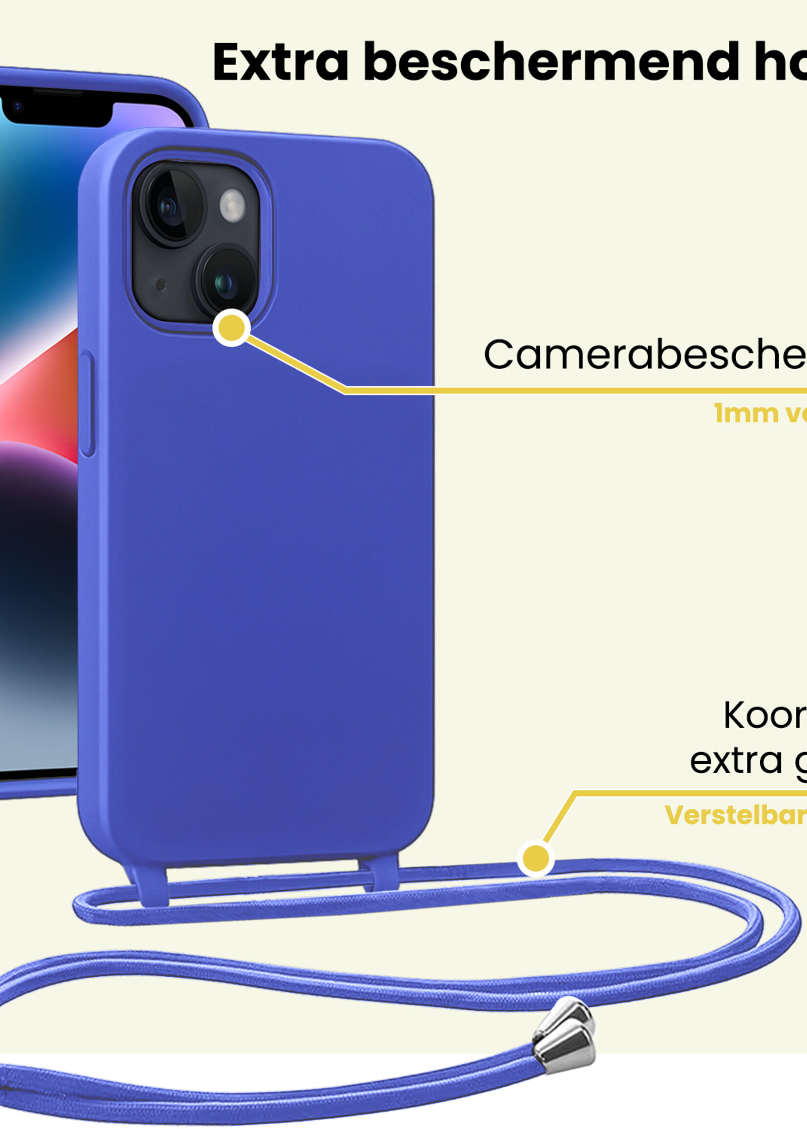 LUQ LUQ iPhone 13 Mini Hoesje Met Koord - Fel Blauw - 2 PACK