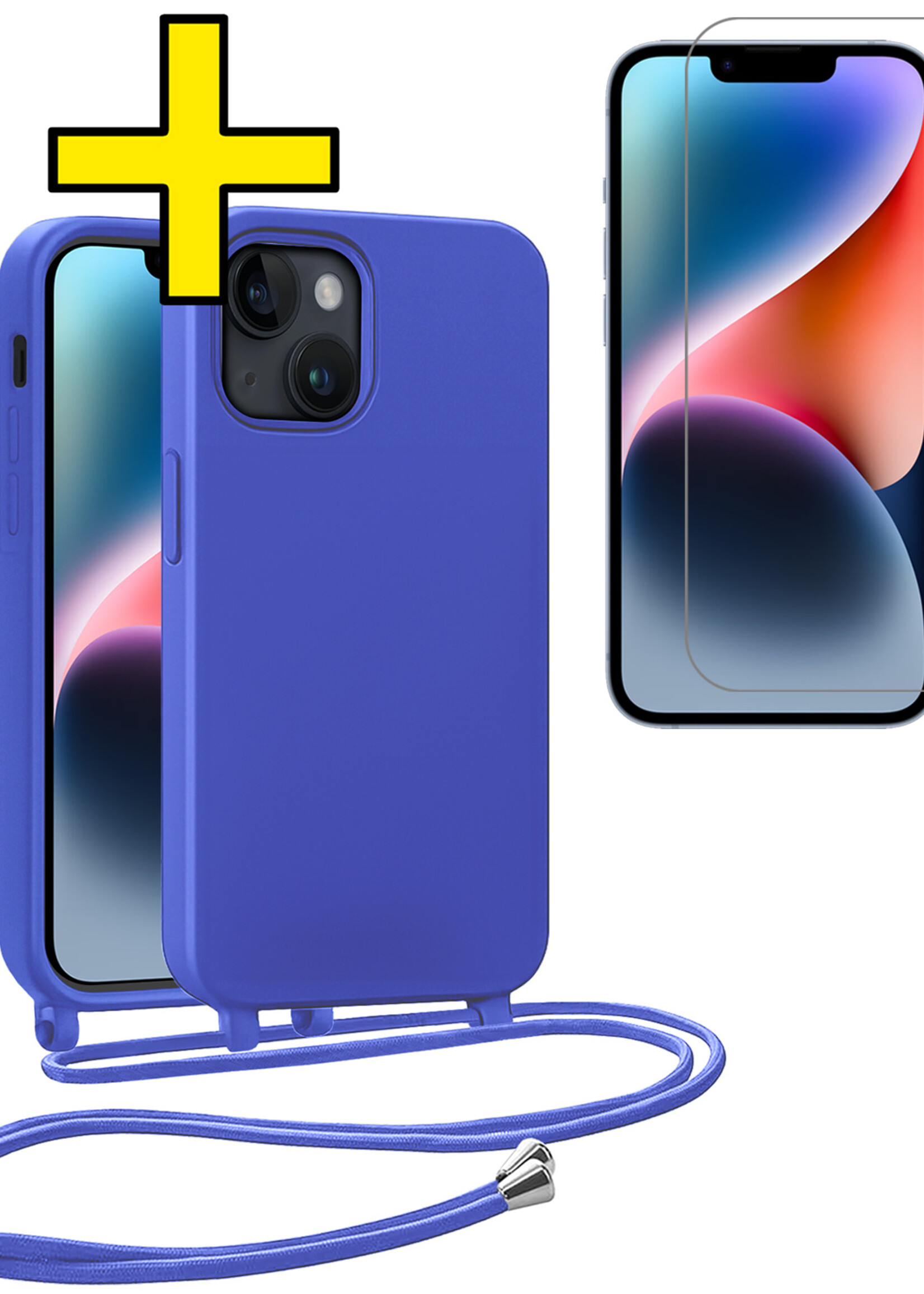 LUQ LUQ iPhone 13 Mini Hoesje Met Koord Met Screenprotector - Fel Blauw