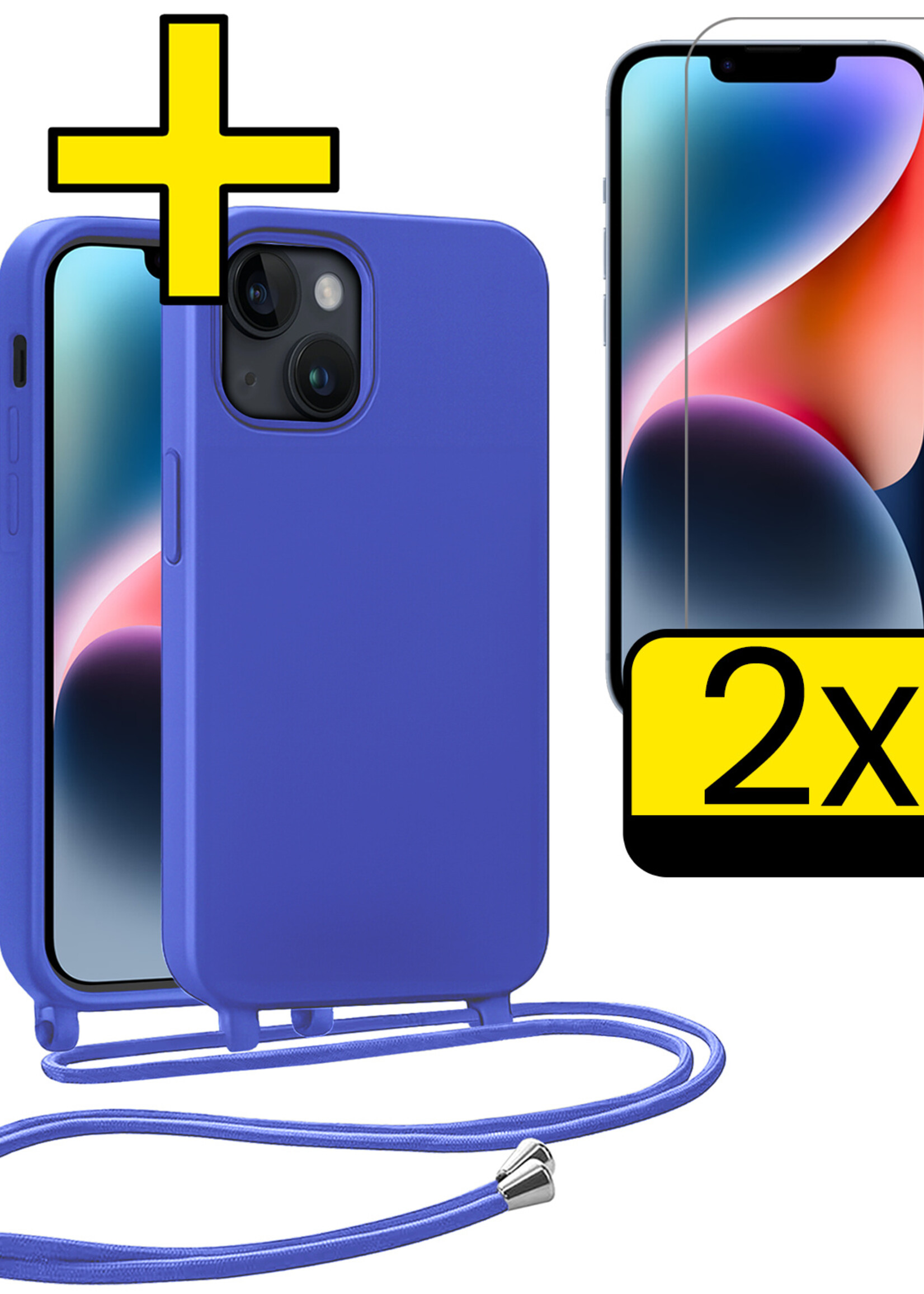 LUQ LUQ iPhone 13 Mini Hoesje Met Koord Met 2x Screenprotector - Fel Blauw