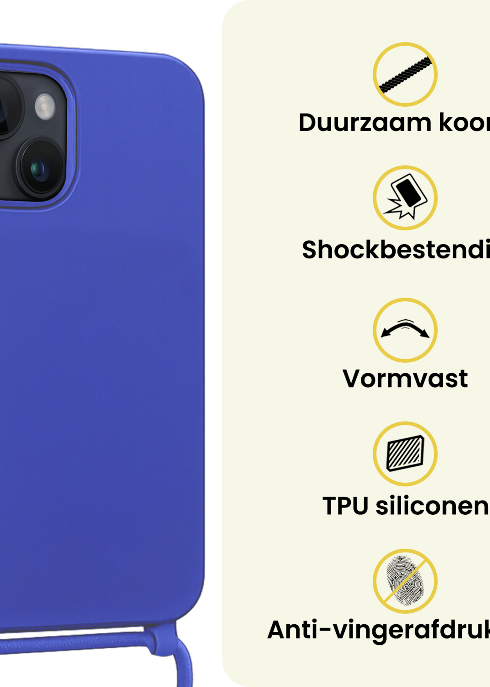 LUQ LUQ iPhone 13 Mini Hoesje Met Koord Met 2x Screenprotector - Fel Blauw