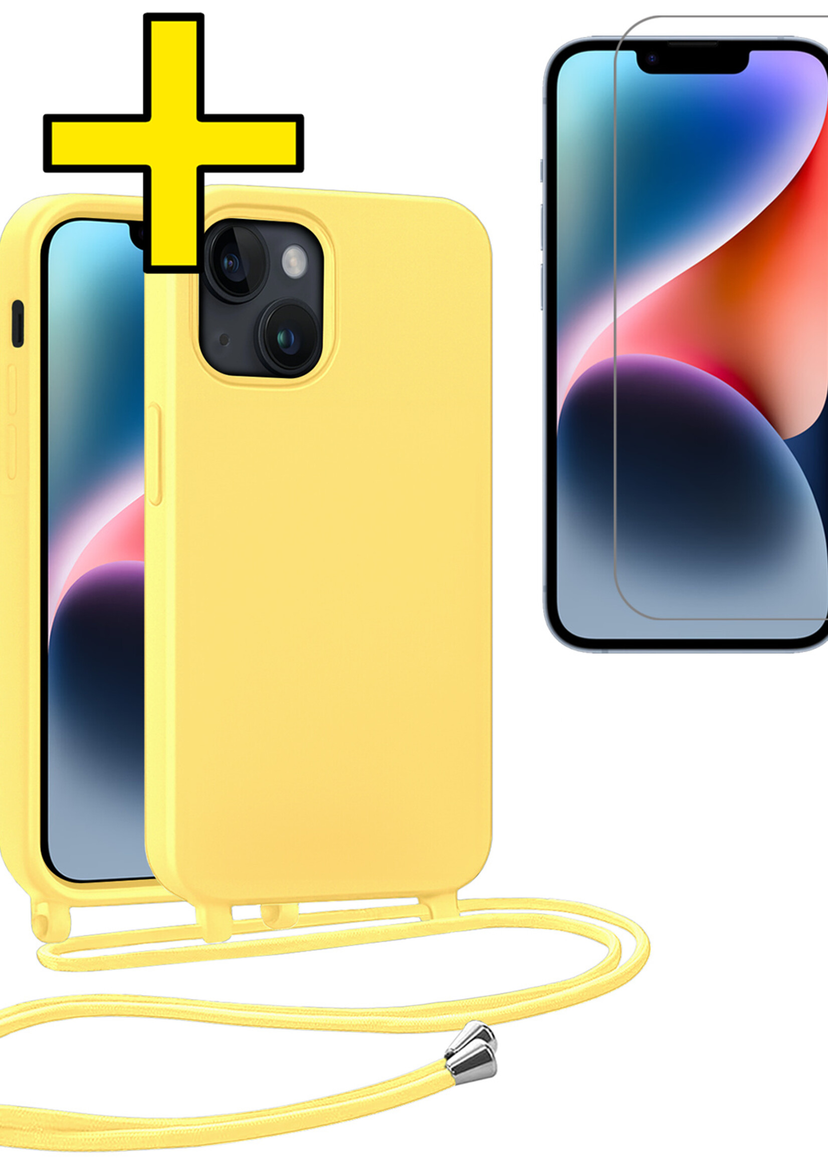 LUQ LUQ iPhone 13 Mini Hoesje Met Koord Met Screenprotector - Geel