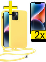 LUQ LUQ iPhone 13 Mini Hoesje Met Koord Met 2x Screenprotector - Geel