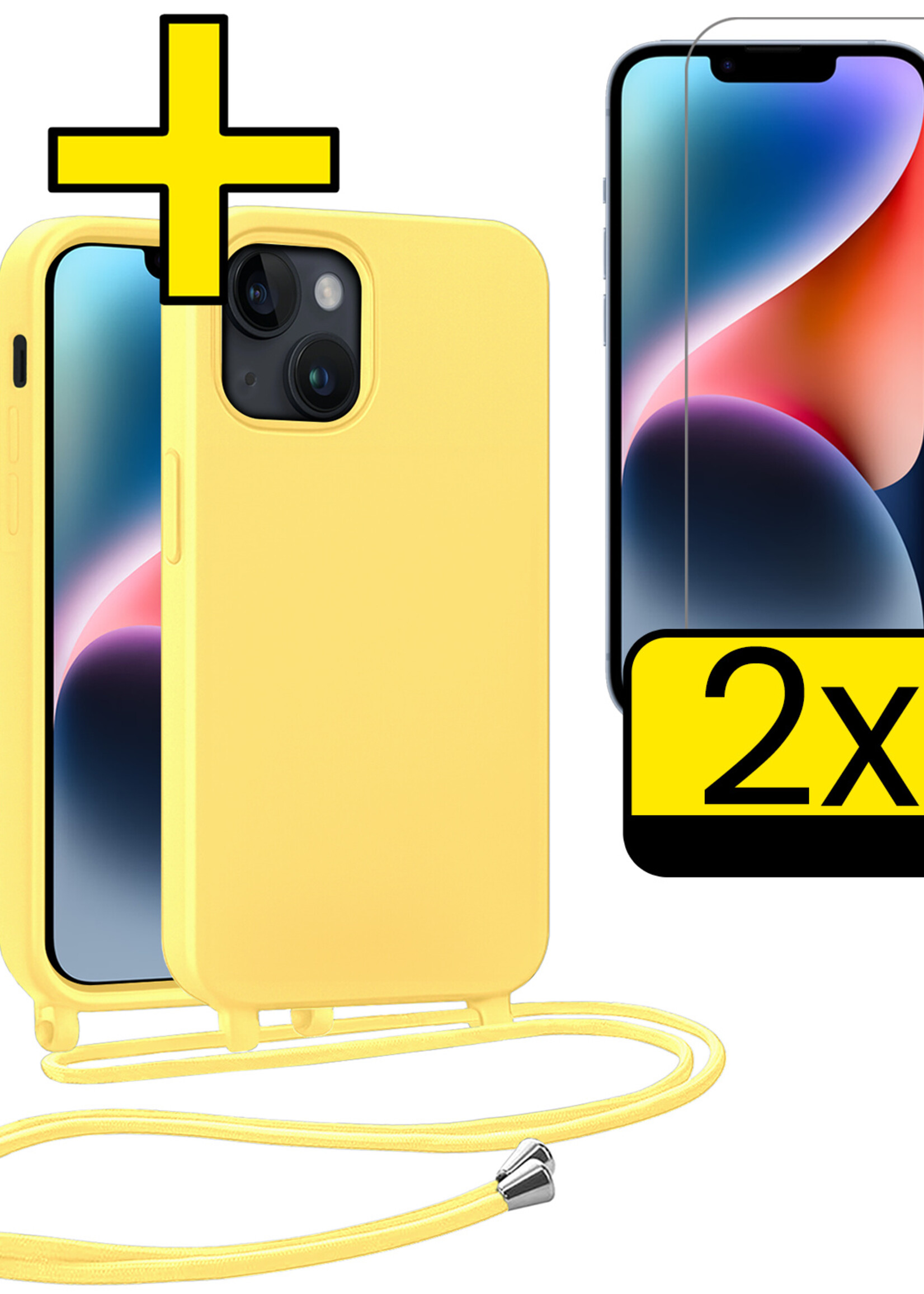 LUQ LUQ iPhone 13 Mini Hoesje Met Koord Met 2x Screenprotector - Geel