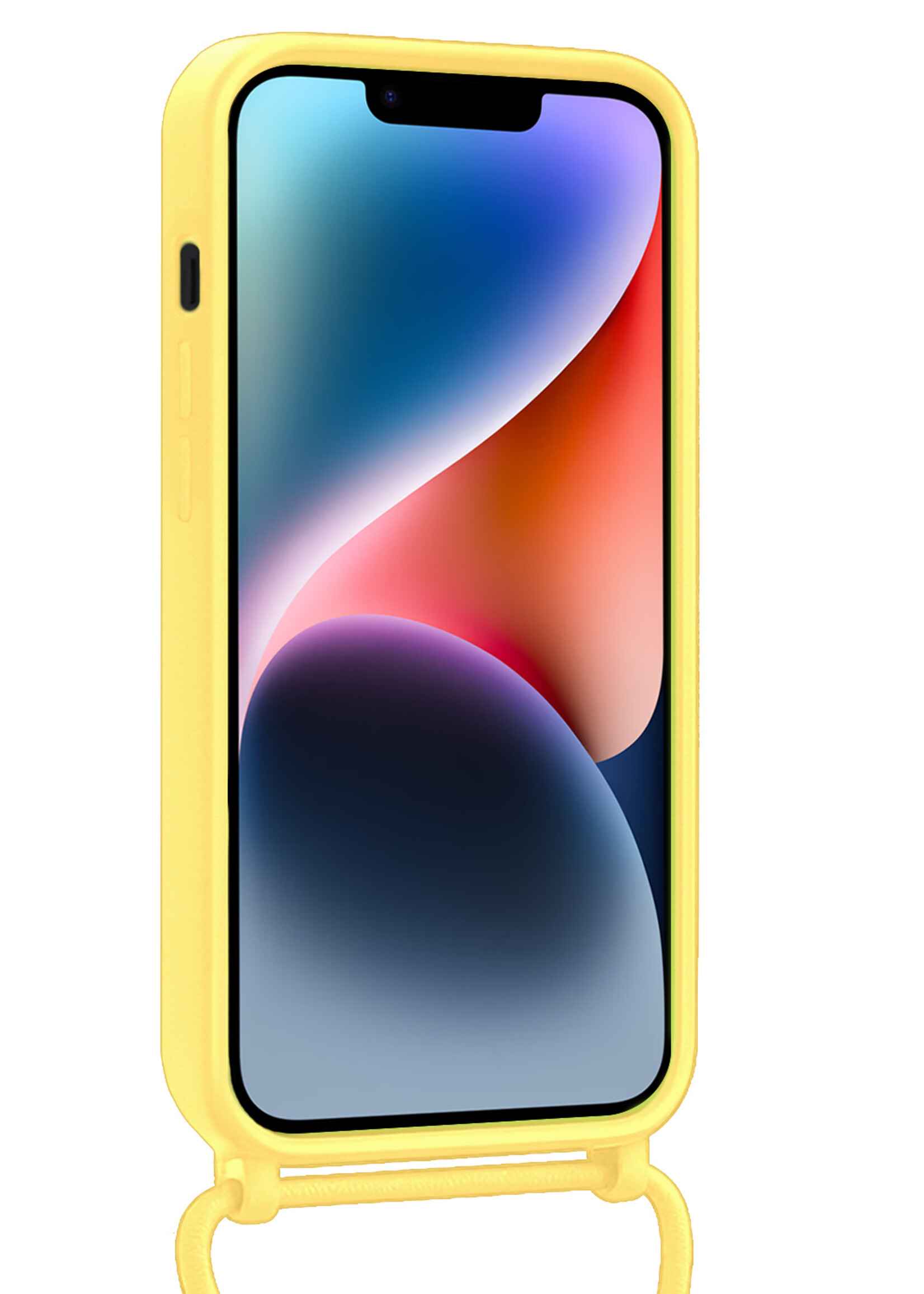 LUQ LUQ iPhone 13 Mini Hoesje Met Koord Met 2x Screenprotector - Geel