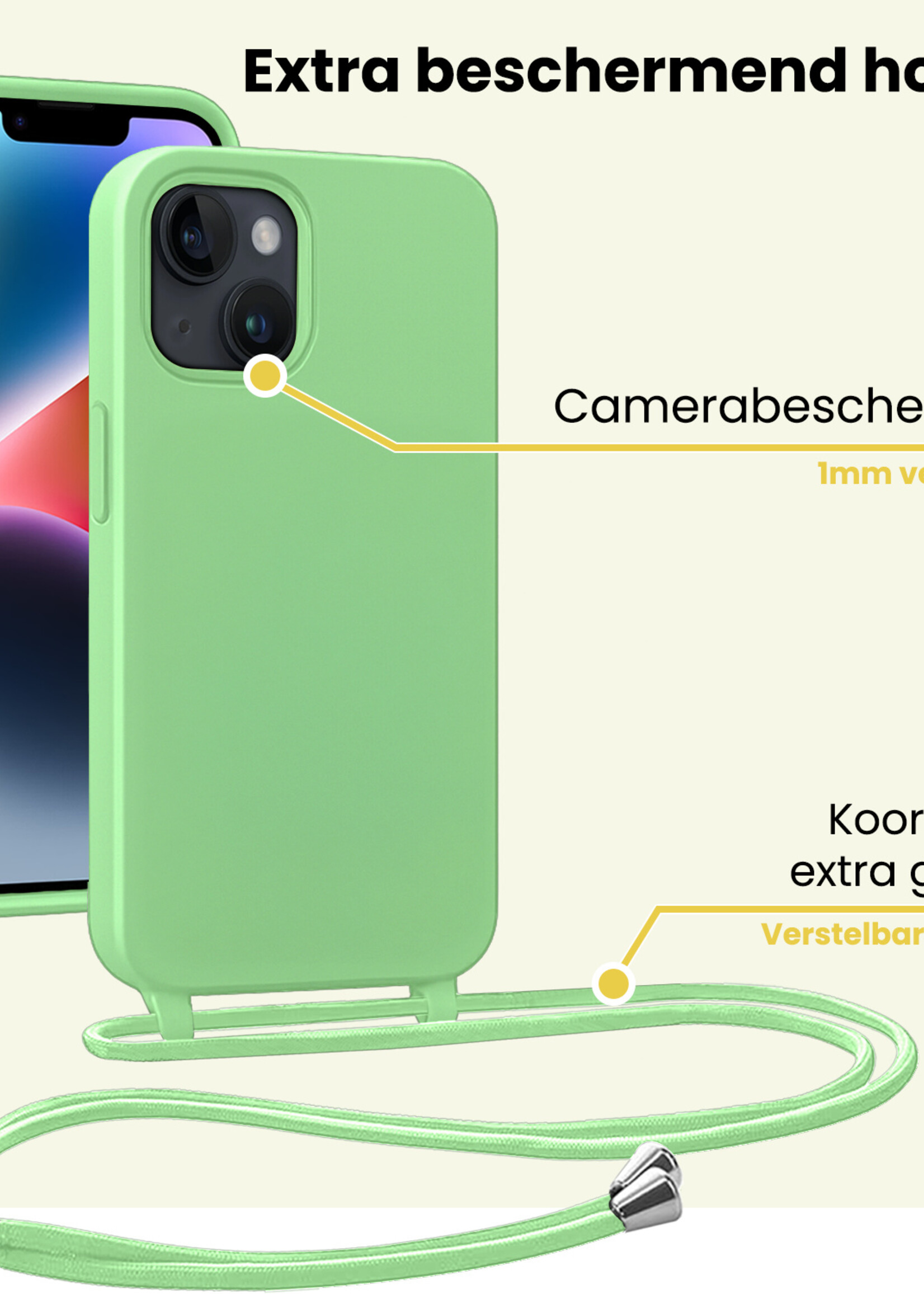 LUQ LUQ iPhone 13 Mini Hoesje Met Koord Met Screenprotector - Groen