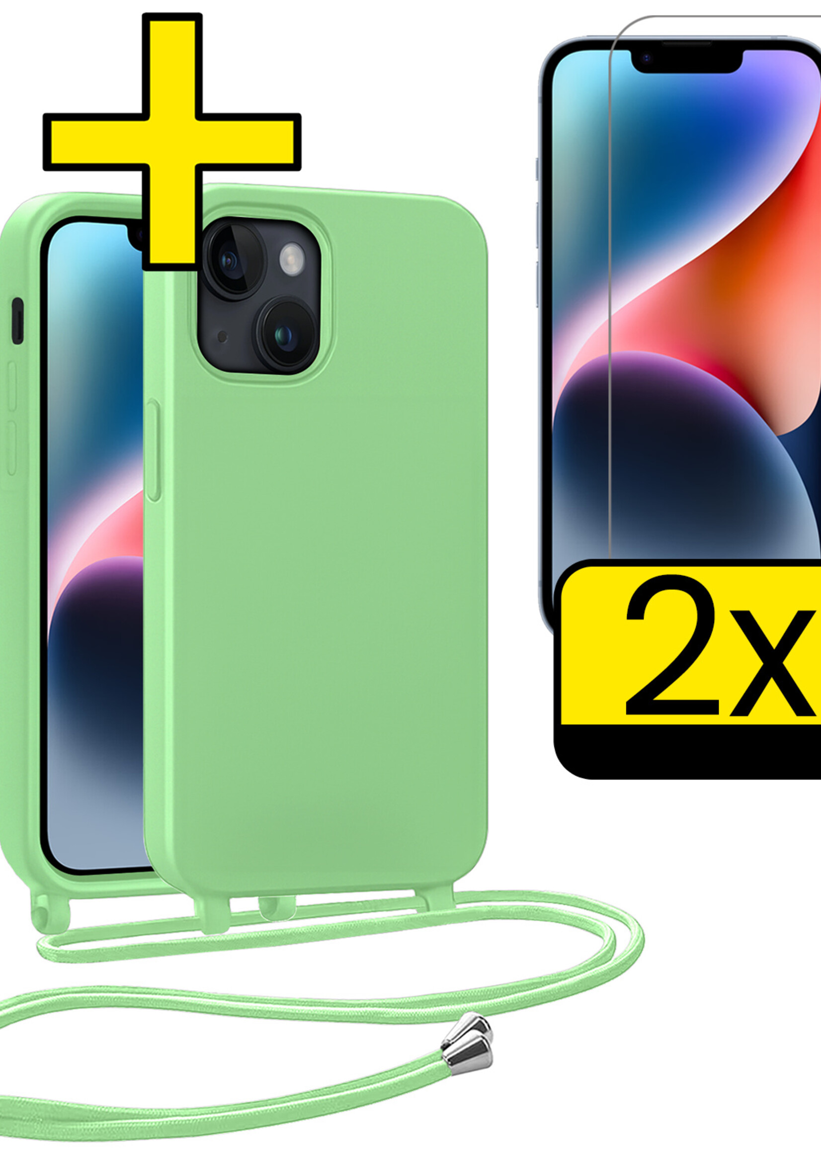 LUQ LUQ iPhone 13 Mini Hoesje Met Koord Met 2x Screenprotector - Groen