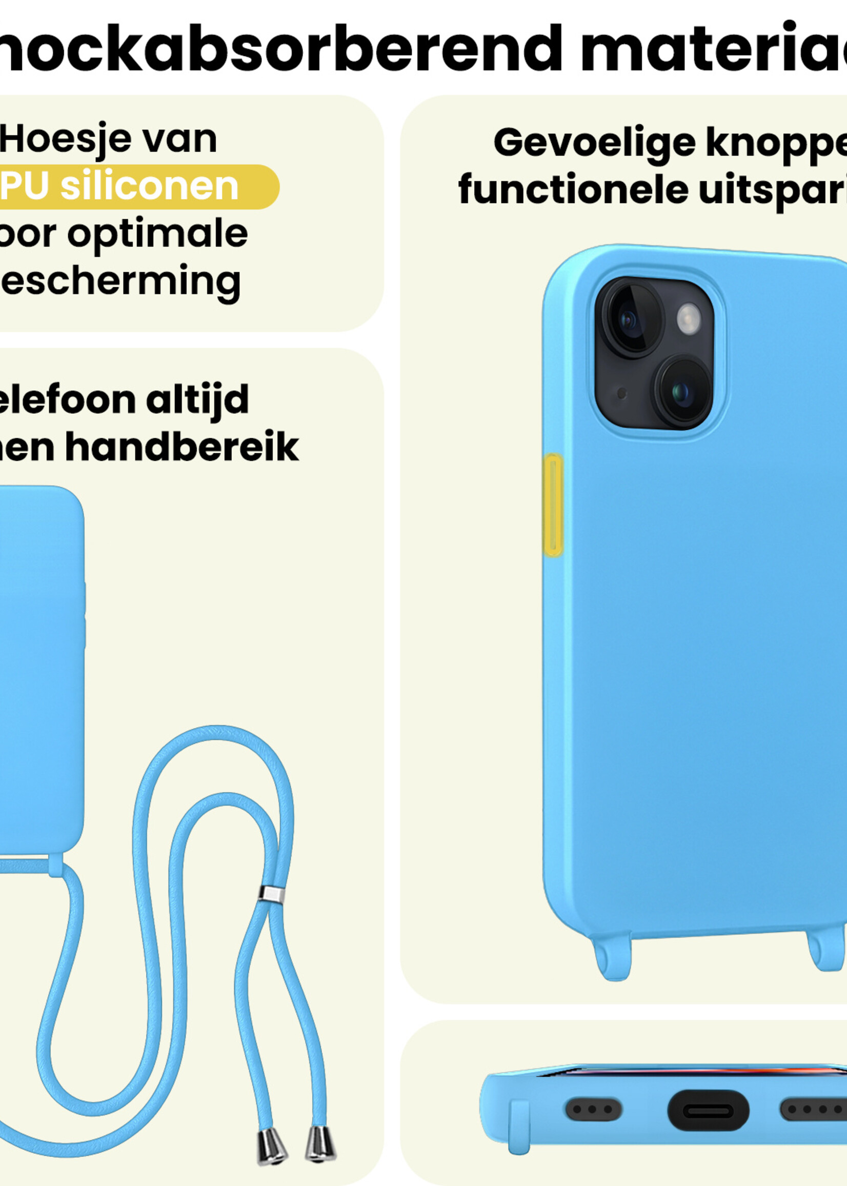 LUQ LUQ iPhone 13 Mini Hoesje Met Koord - Lichtblauw