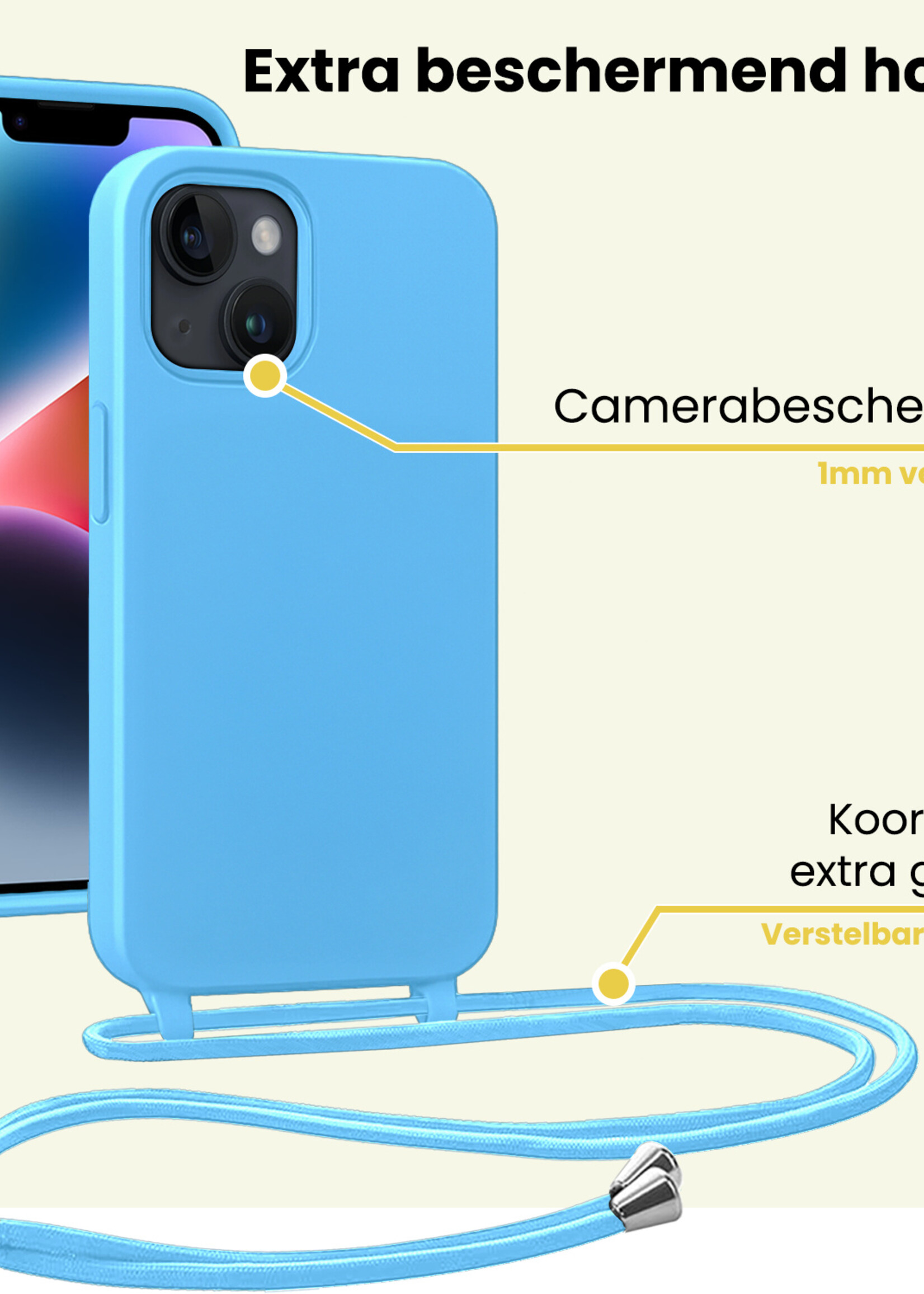 LUQ LUQ iPhone 13 Mini Hoesje Met Koord - Lichtblauw - 2 PACK