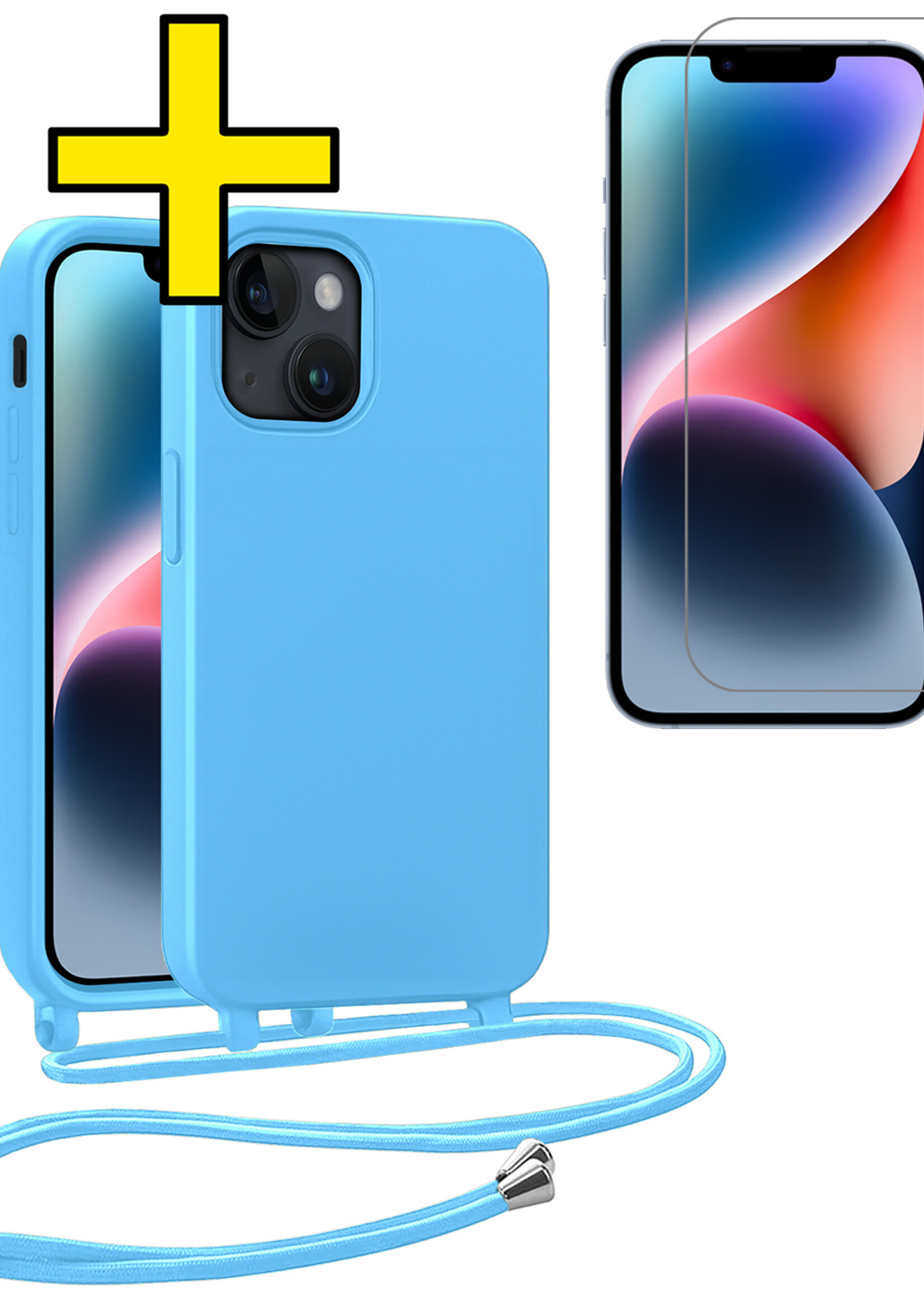 LUQ LUQ iPhone 13 Mini Hoesje Met Koord Met Screenprotector - Lichtblauw