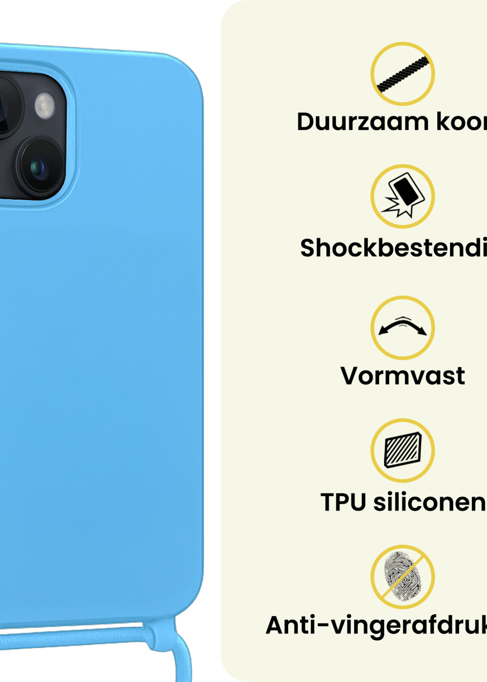 LUQ LUQ iPhone 13 Mini Hoesje Met Koord Met Screenprotector - Lichtblauw