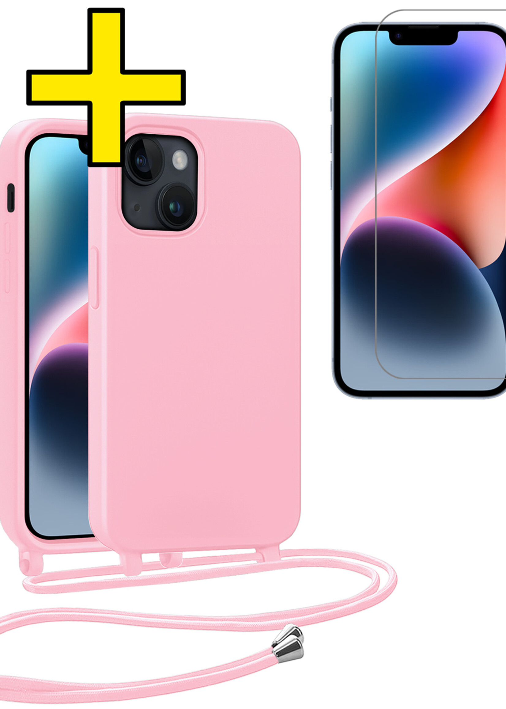 LUQ LUQ iPhone 13 Mini Hoesje Met Koord Met Screenprotector - Lichtroze