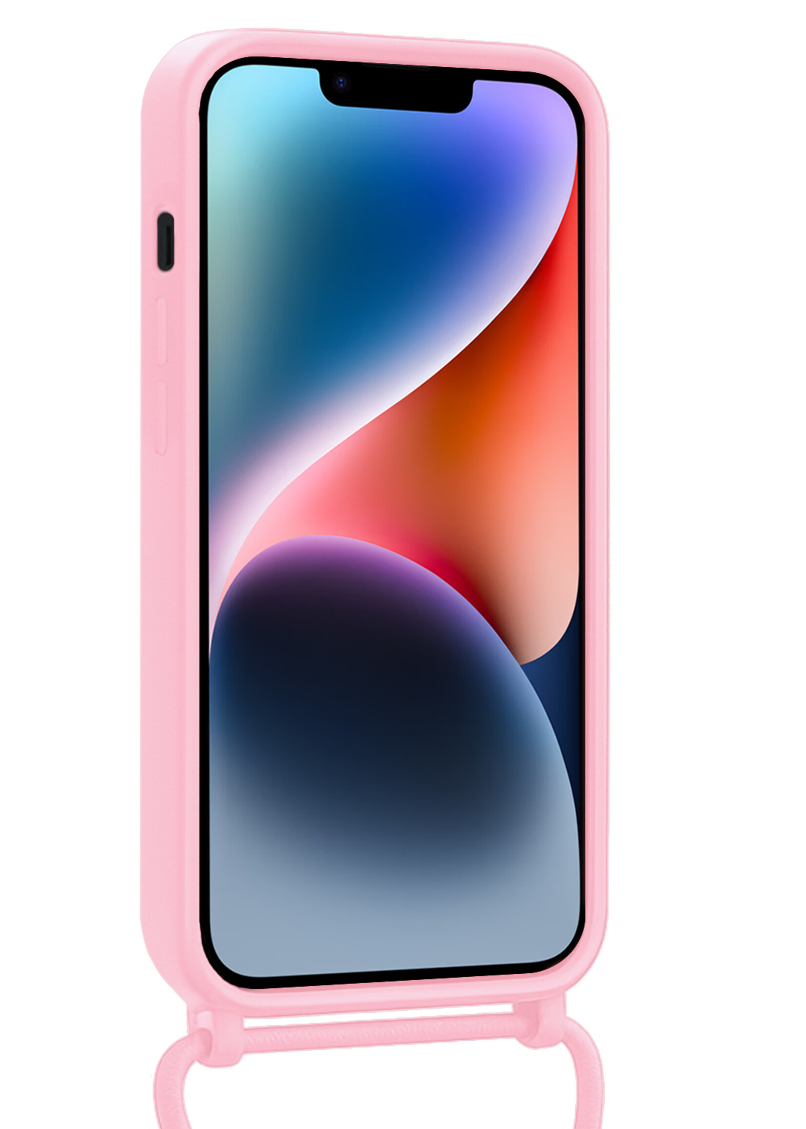 LUQ LUQ iPhone 13 Mini Hoesje Met Koord Met 2x Screenprotector - Lichtroze