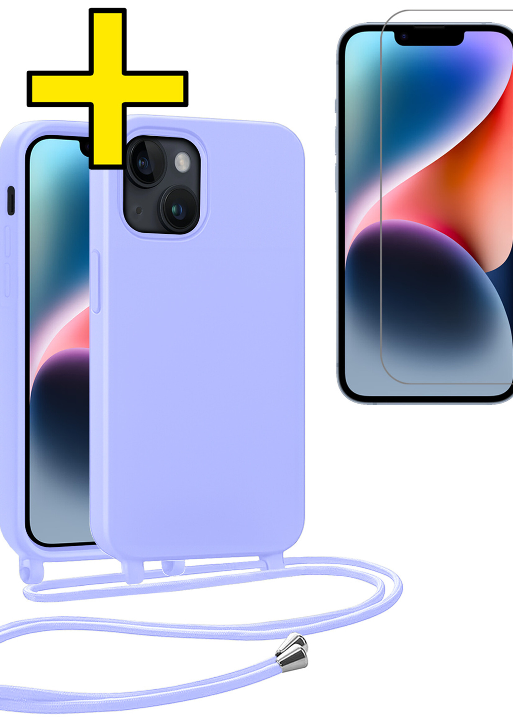 LUQ LUQ iPhone 13 Mini Hoesje Met Koord Met Screenprotector - Lila