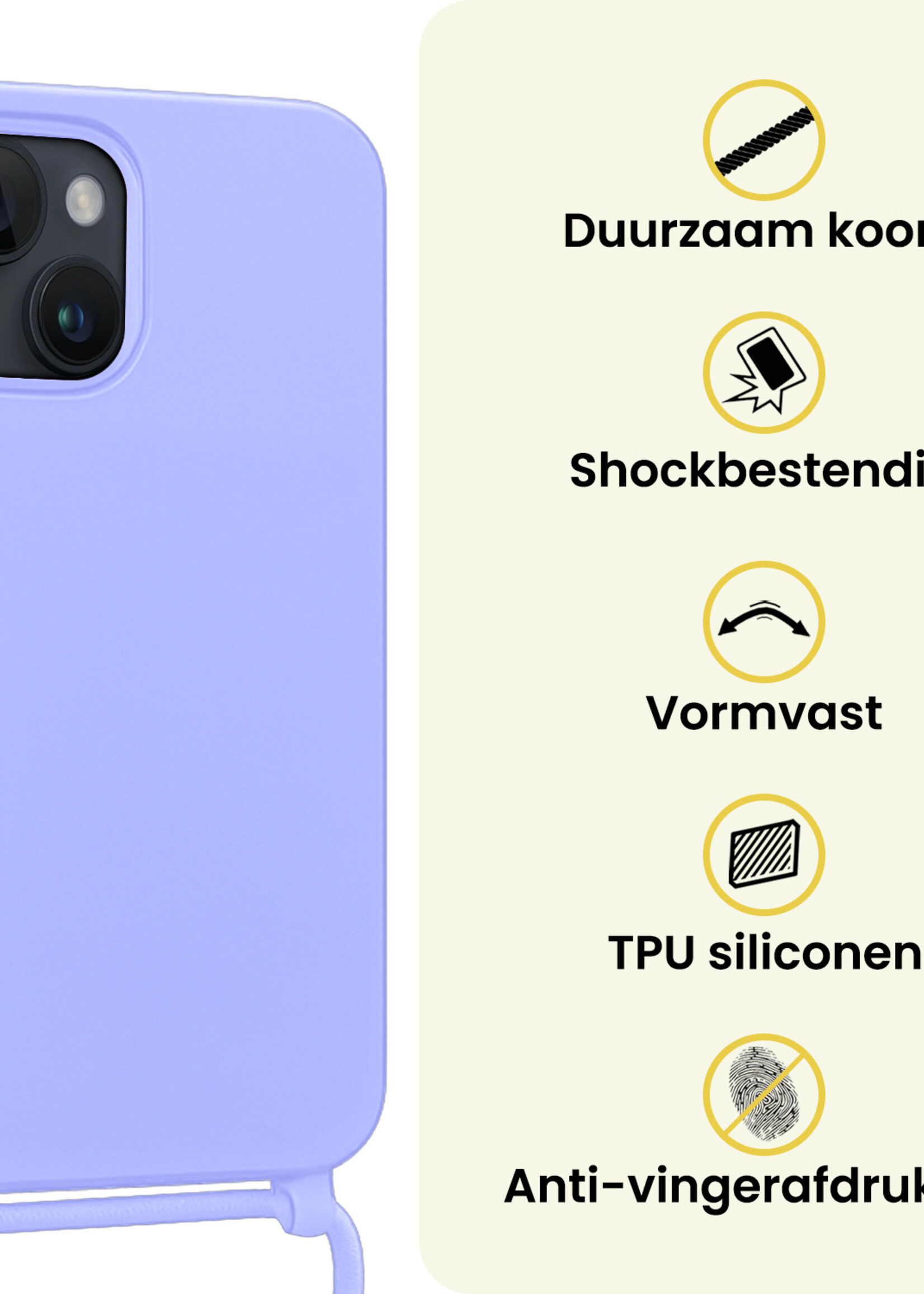 LUQ LUQ iPhone 13 Mini Hoesje Met Koord Met Screenprotector - Lila