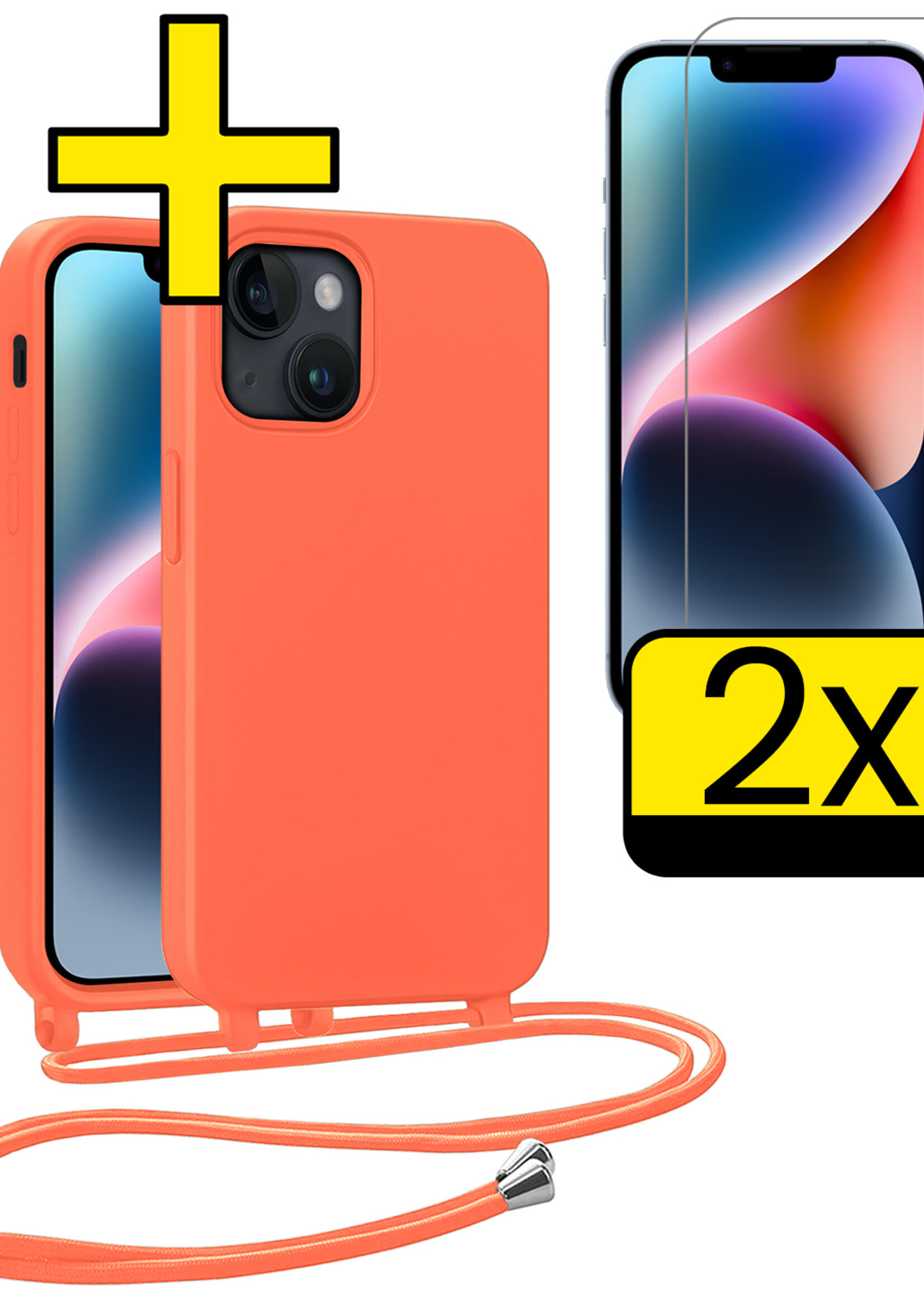 LUQ LUQ iPhone 13 Mini Hoesje Met Koord Met 2x Screenprotector - Papaya