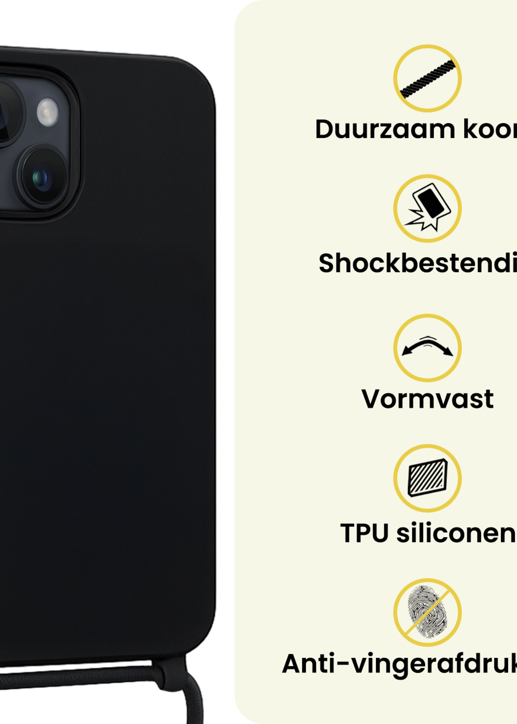 LUQ LUQ iPhone 13 Mini Hoesje Met Koord Met 2x Screenprotector - Zwart