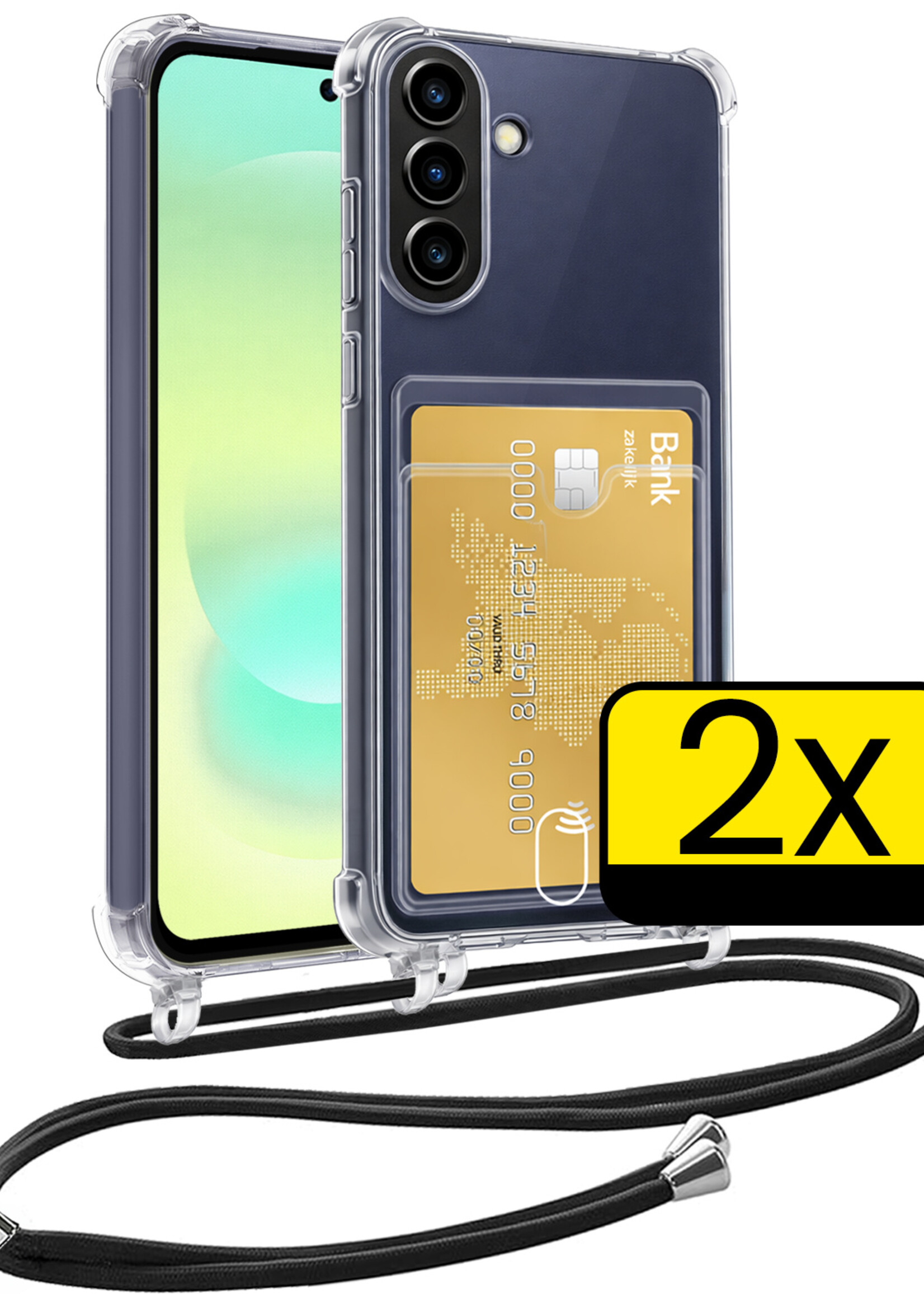 LUQ LUQ Samsung Galaxy A37 Hoesje Pashouder met Koord - 2 PACK