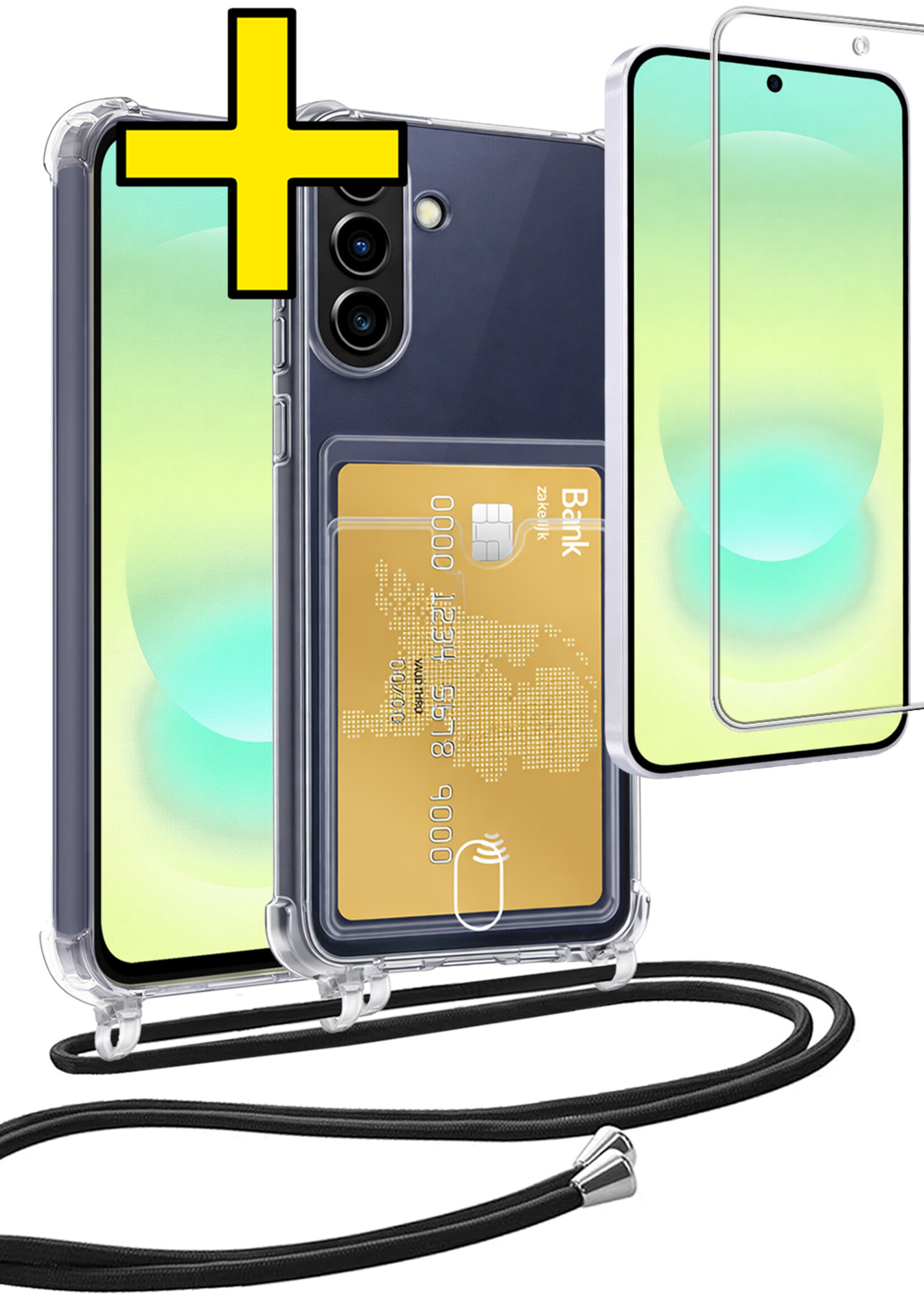 LUQ LUQ Samsung Galaxy A37 Hoesje Pashouder met Koord Met Screenprotector