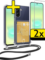 LUQ LUQ Samsung Galaxy A37 Hoesje Pashouder met Koord Met 2x Screenprotector
