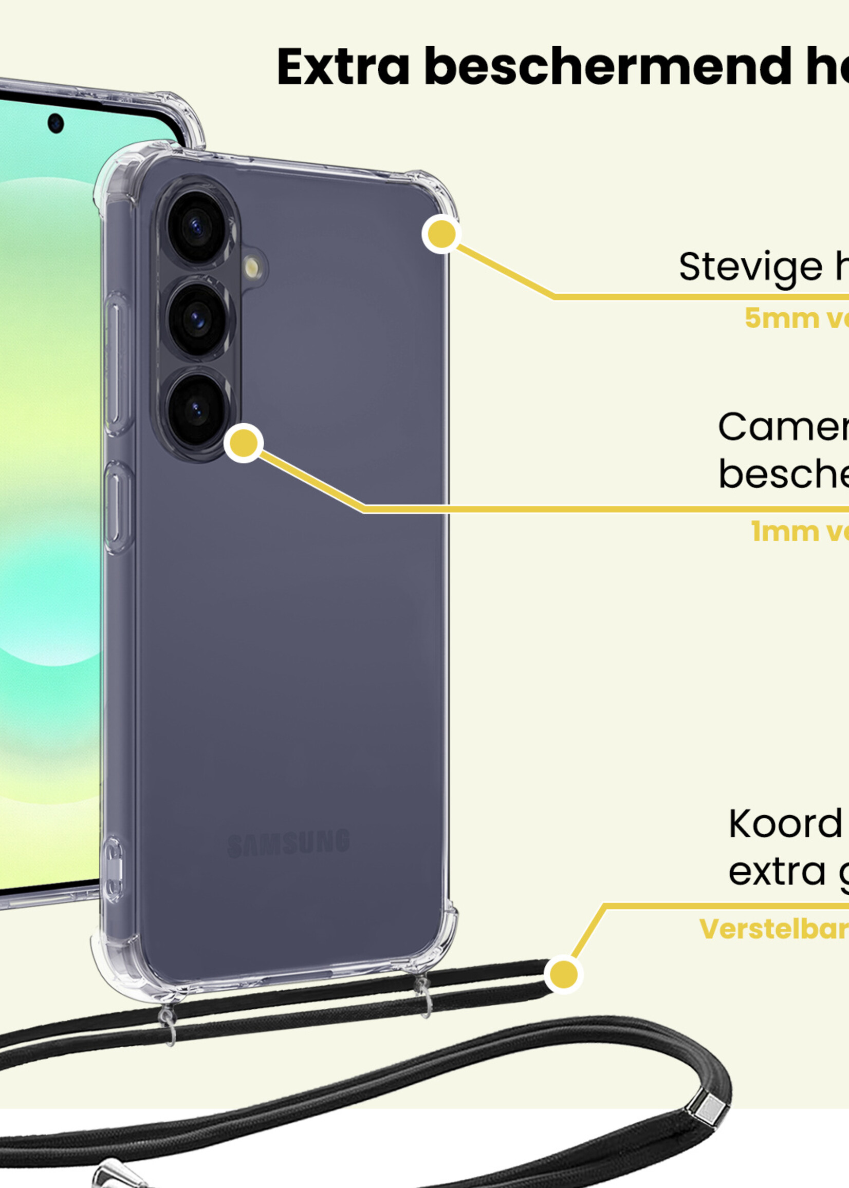 LUQ LUQ Samsung Galaxy A37 Hoesje Transparant Shockproof Met Zwart Koord