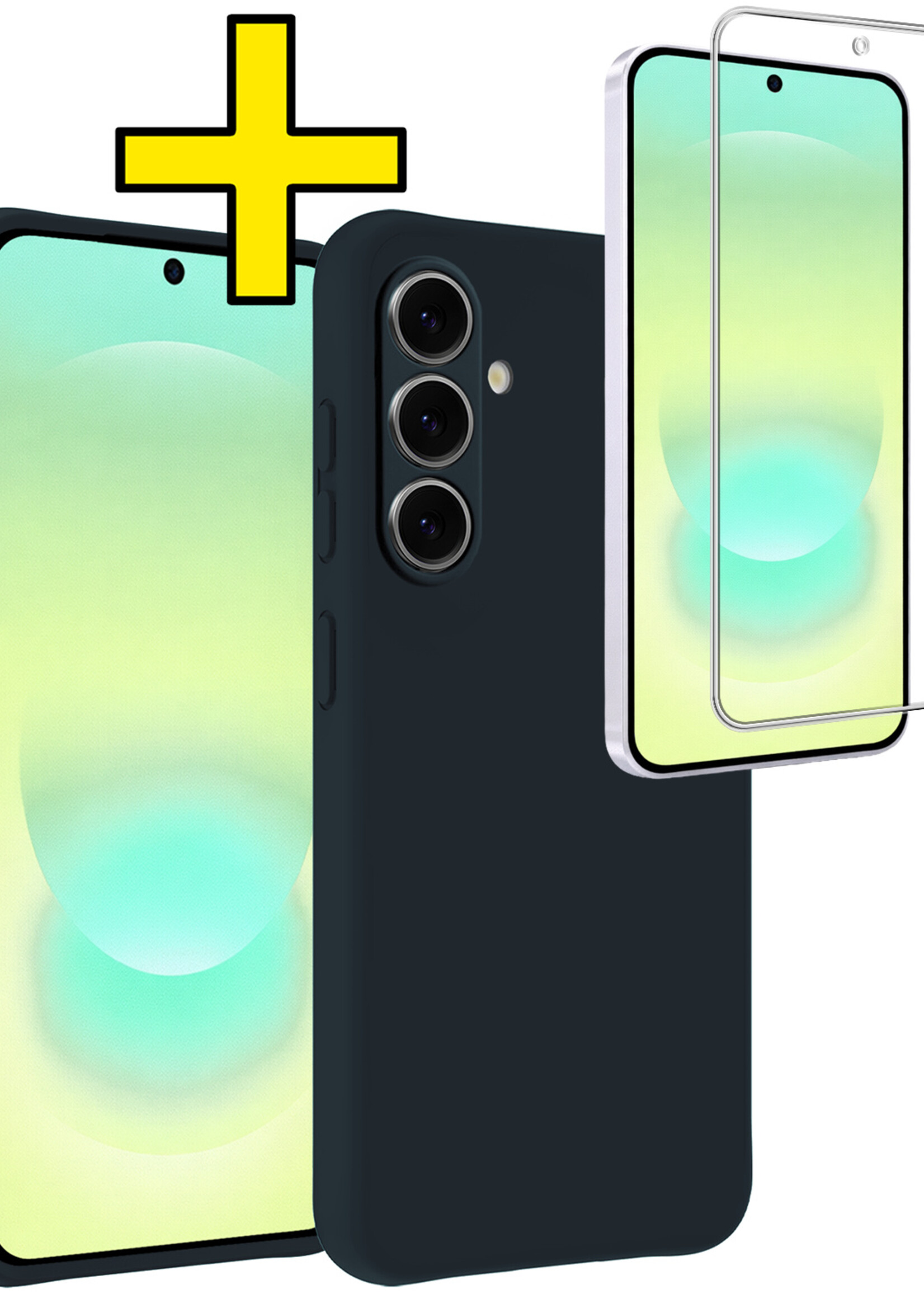 LUQ LUQ Samsung Galaxy A37 Hoesje Siliconen Met Screenprotector - Donkerblauw