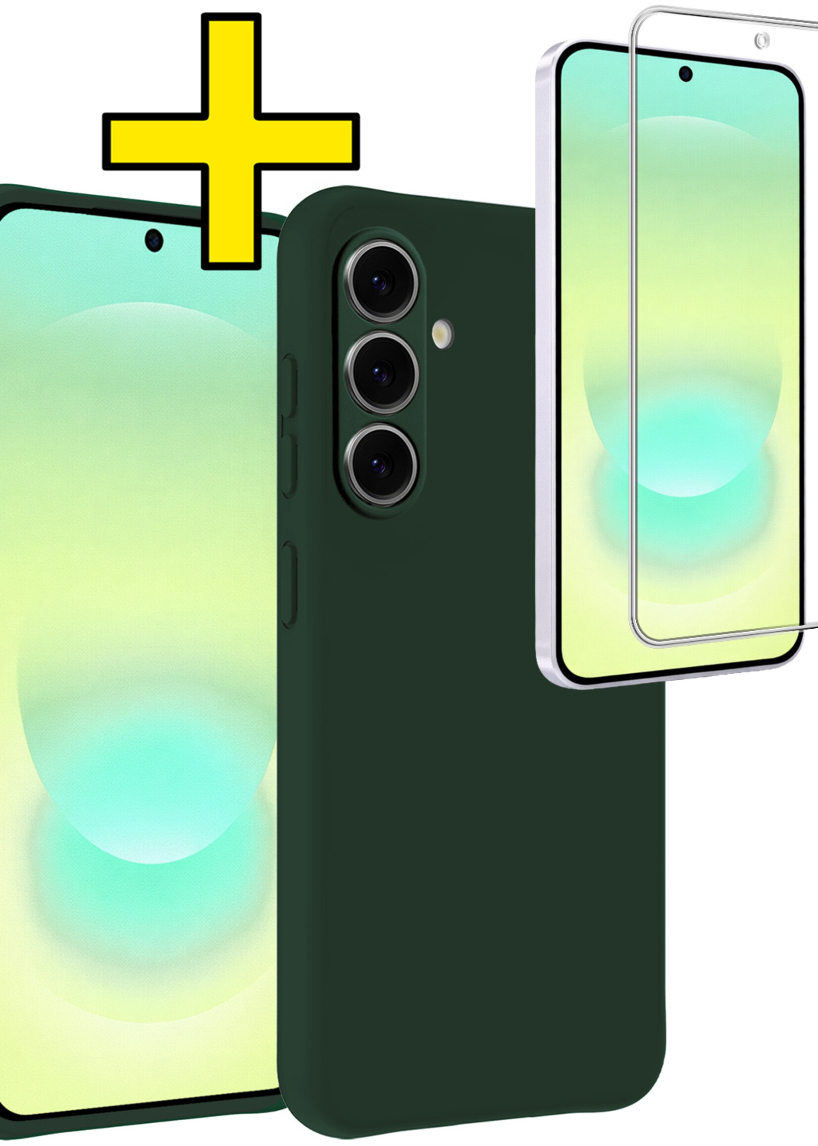 LUQ LUQ Samsung Galaxy A37 Hoesje Siliconen Met Screenprotector - Donkergroen